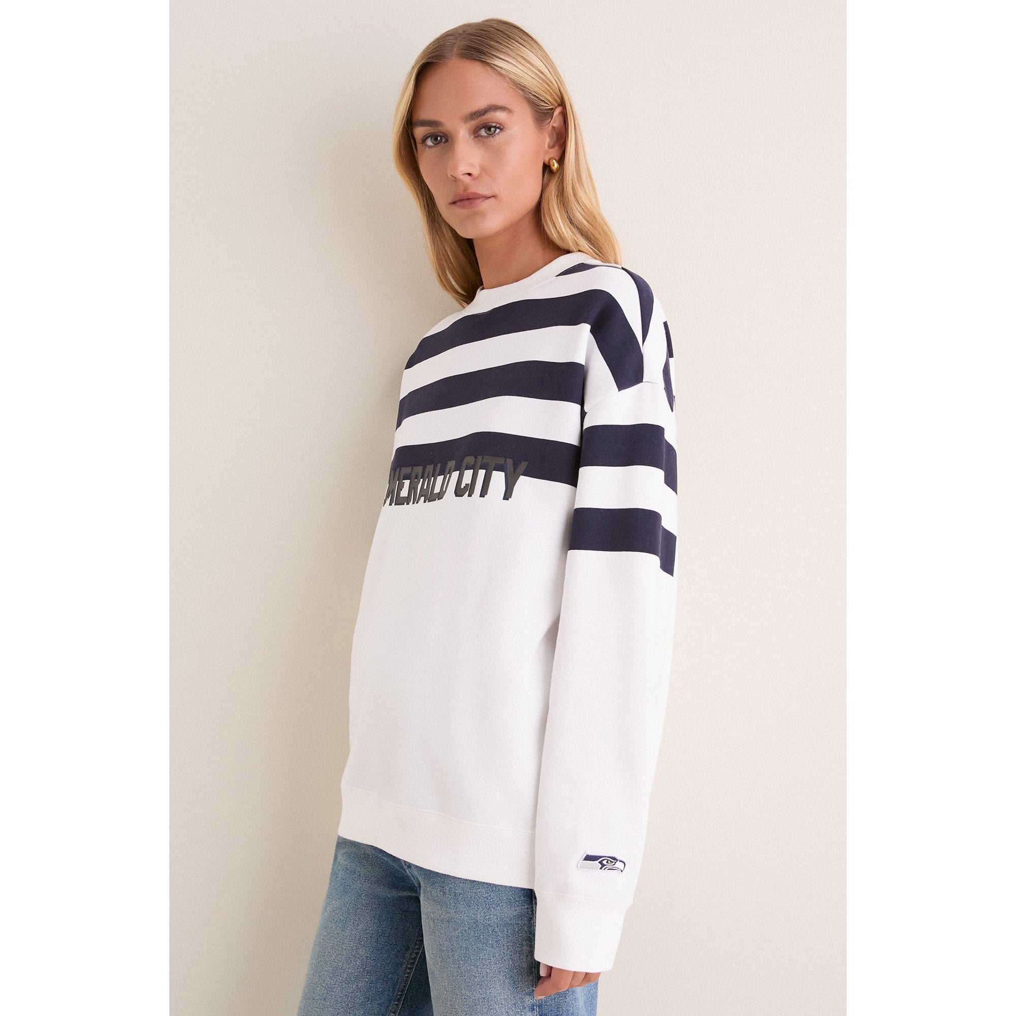 Women's Tuckernuck White/College Navy Seattle Seahawks Stripe Sweatshirt
