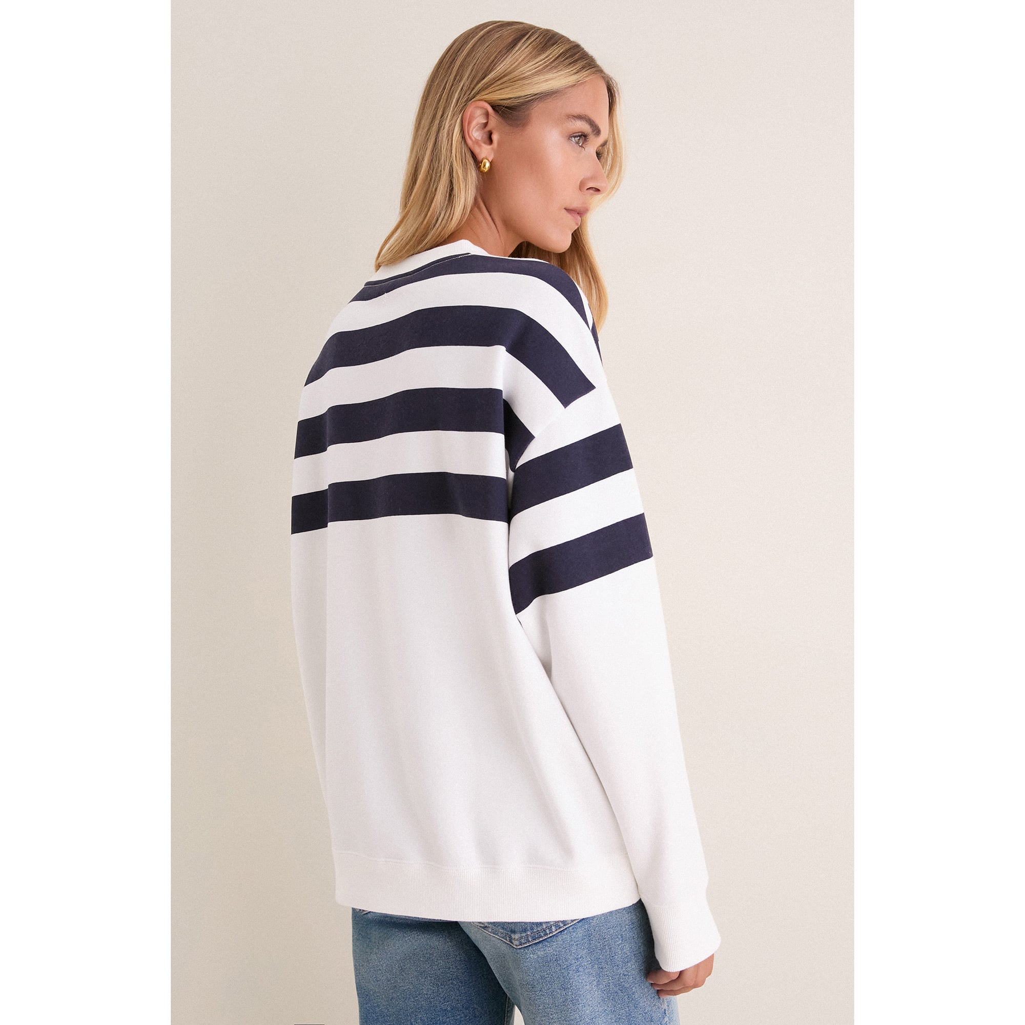 Women's Tuckernuck White/College Navy Seattle Seahawks Stripe Sweatshirt