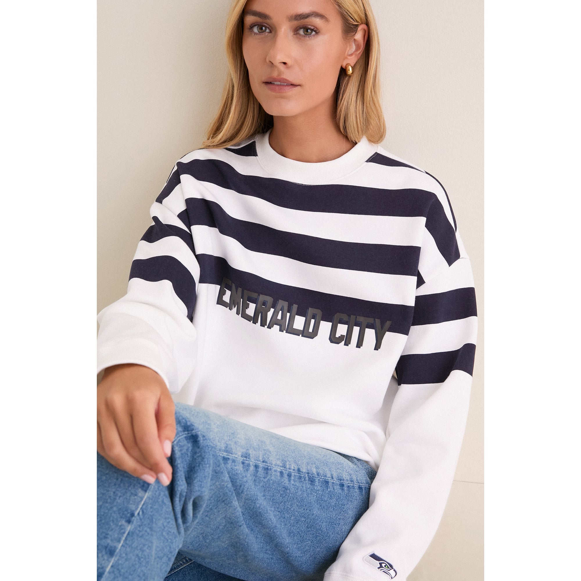 Women's Tuckernuck White/College Navy Seattle Seahawks Stripe Sweatshirt