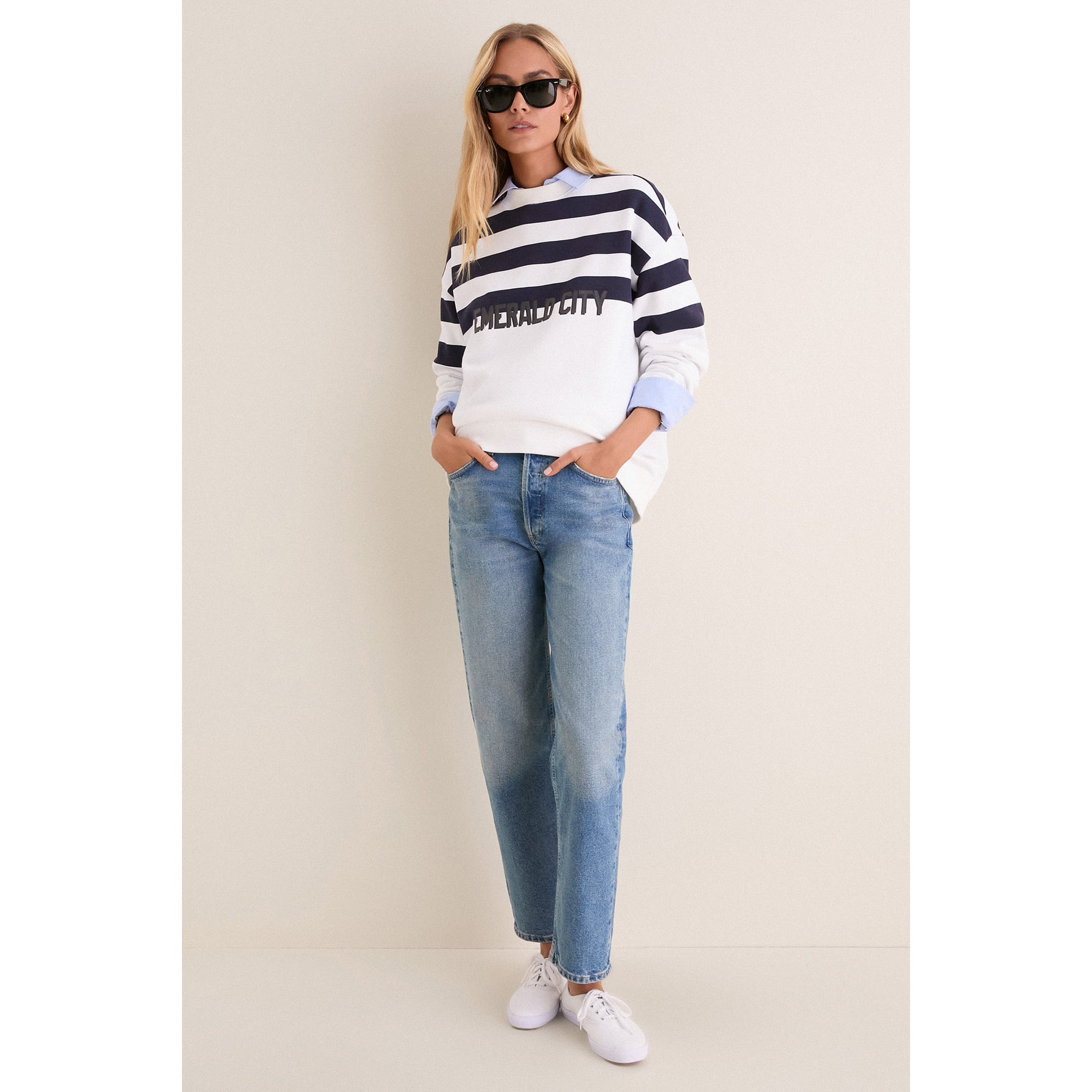 Women's Tuckernuck White/College Navy Seattle Seahawks Stripe Sweatshirt