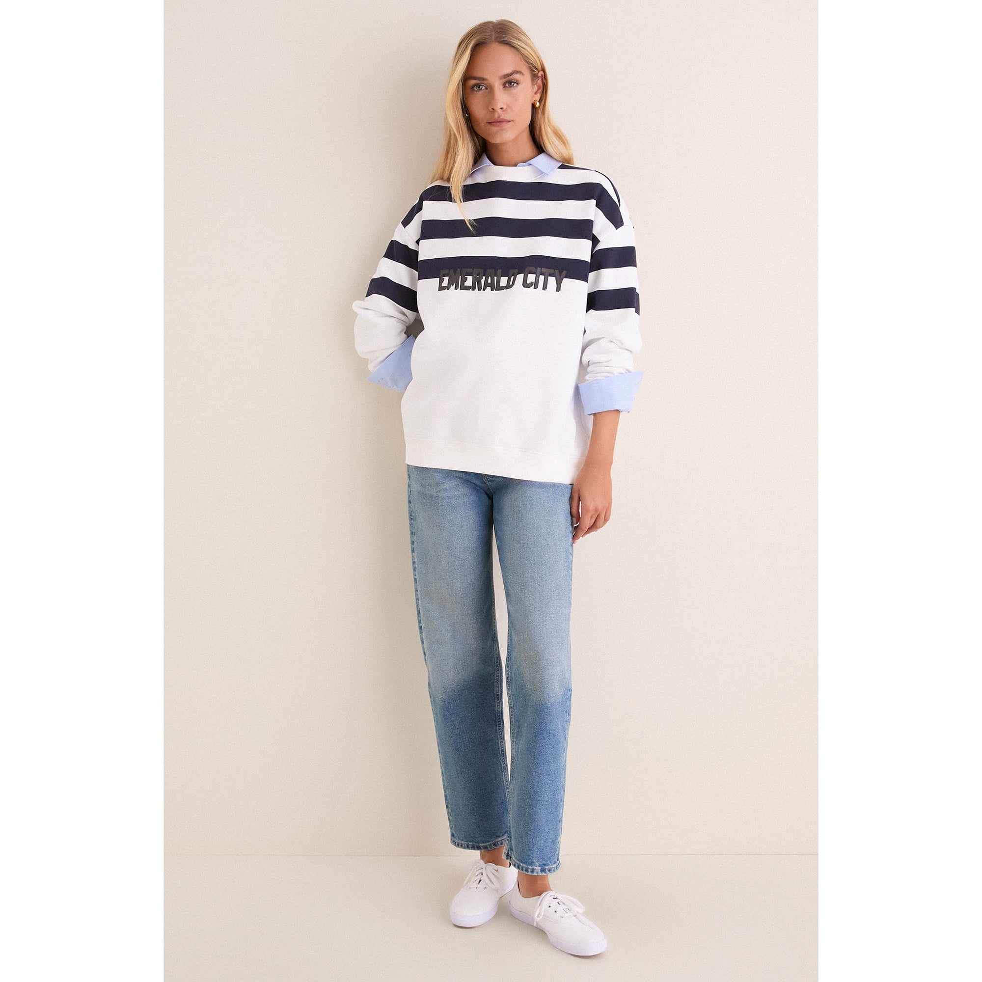 Women's Tuckernuck White/College Navy Seattle Seahawks Stripe Sweatshirt