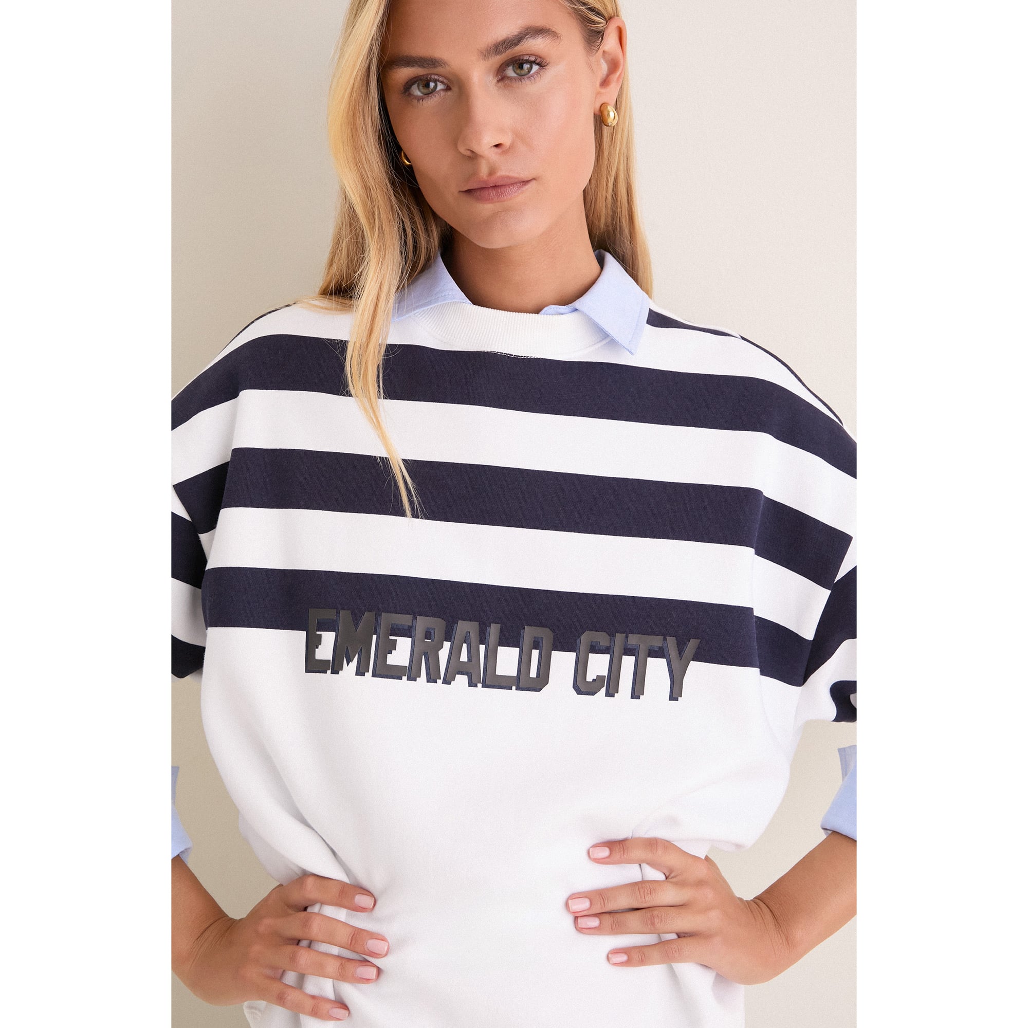Women's Tuckernuck White/College Navy Seattle Seahawks Stripe Sweatshirt