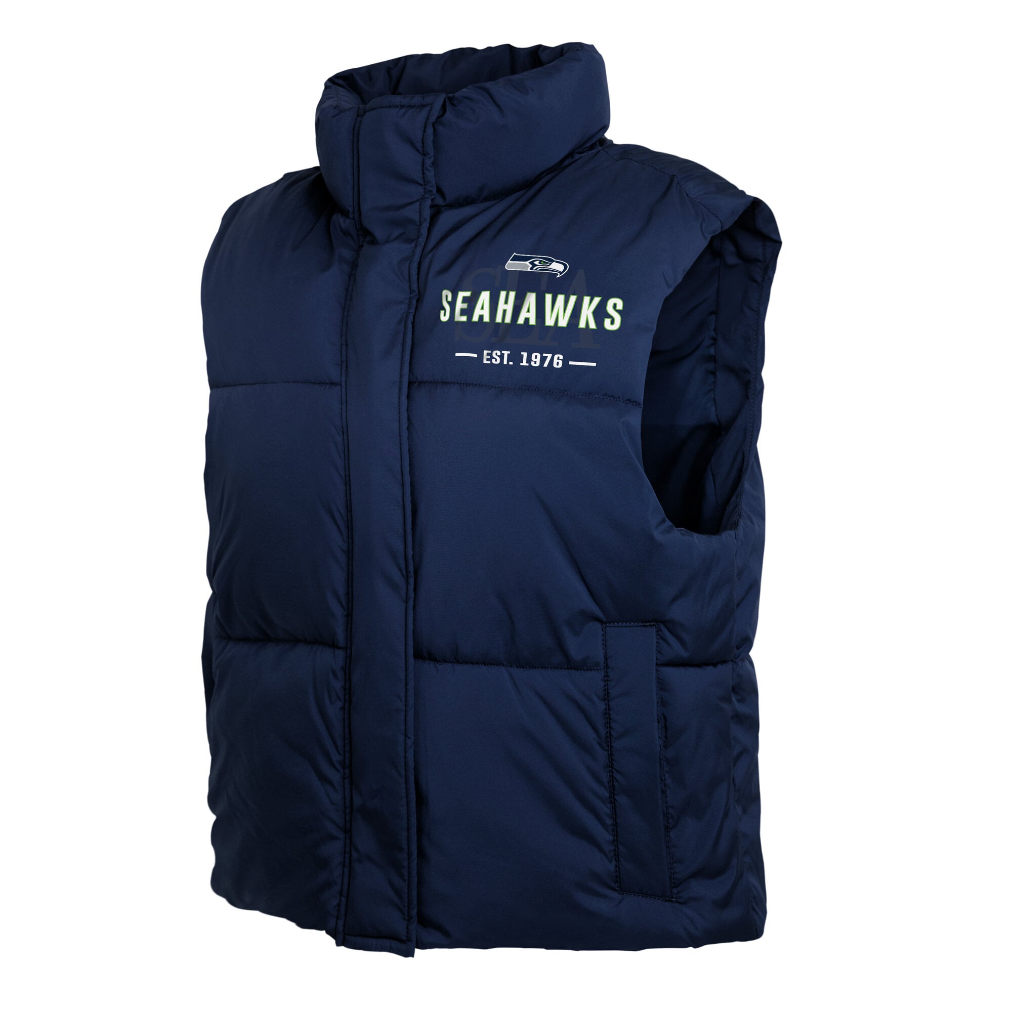 Gilet matelassé court zippé WEAR by Erin Andrews College Navy Seattle Seahawks pour femmes