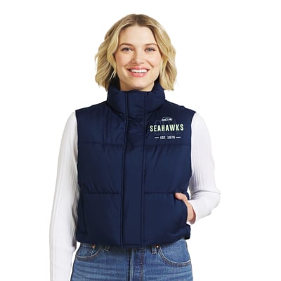  Seattle Seahawks WEAR by Erin Andrews Women's Cropped Puffer Full-Zip Vest - College Navy
