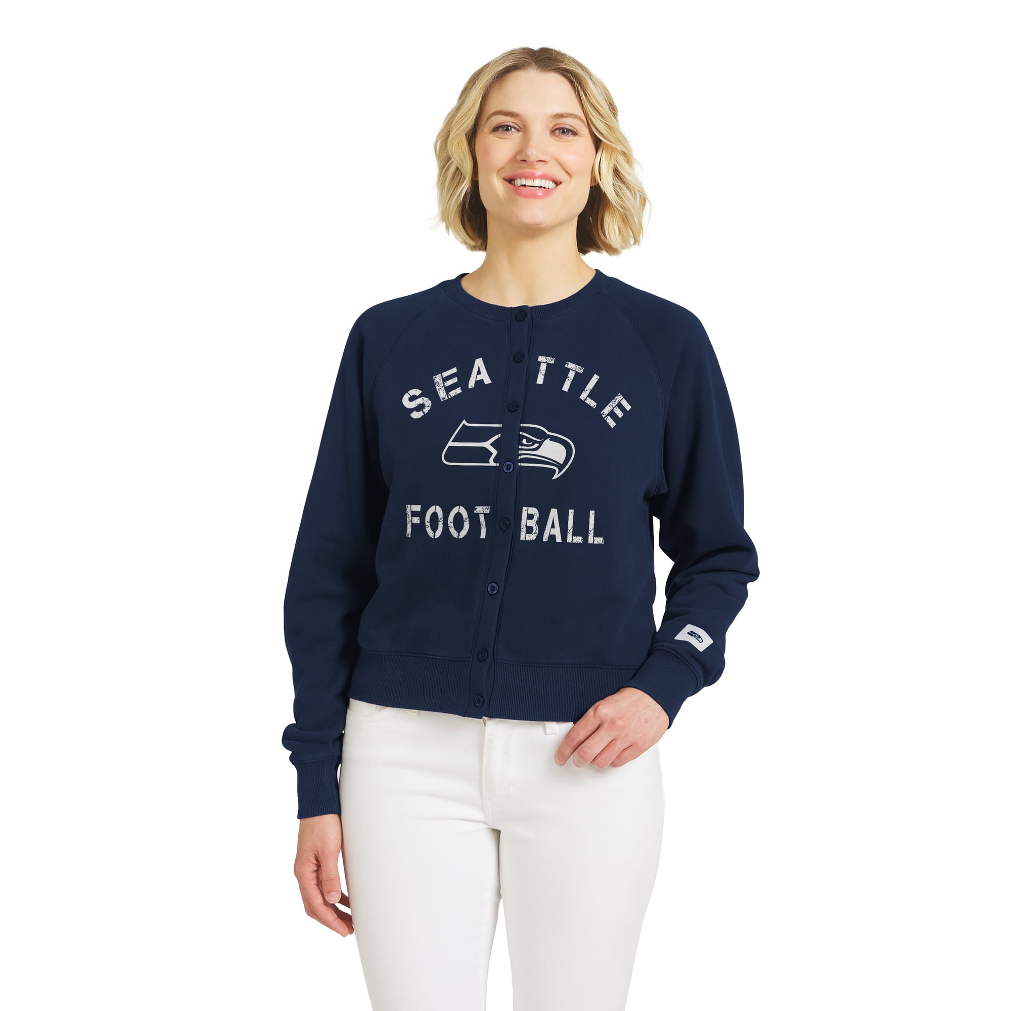 Gilet cardigan chiné bleu marine Seattle Seahawks pour femme de la marque WEAR by Erin Andrews