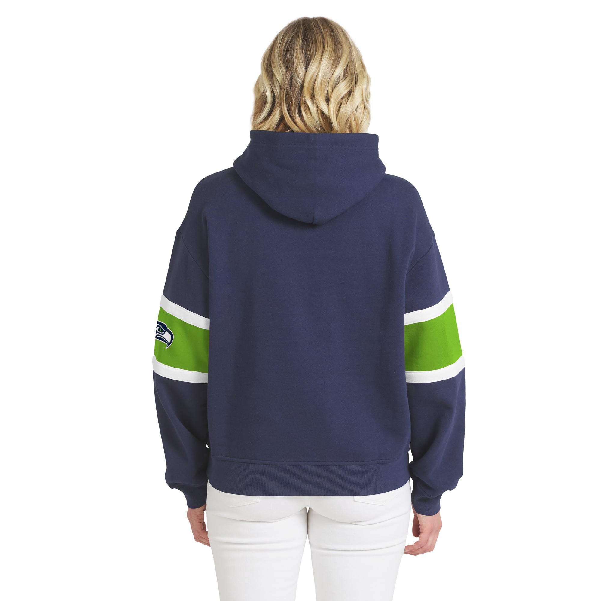 Sweat à capuche rayé bleu marine Seattle Seahawks de la marque WEAR by Erin Andrews pour femmes