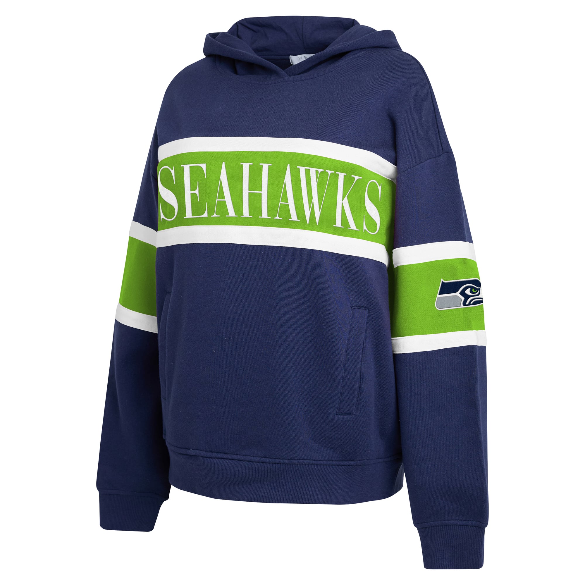 Sweat à capuche rayé bleu marine Seattle Seahawks de la marque WEAR by Erin Andrews pour femmes