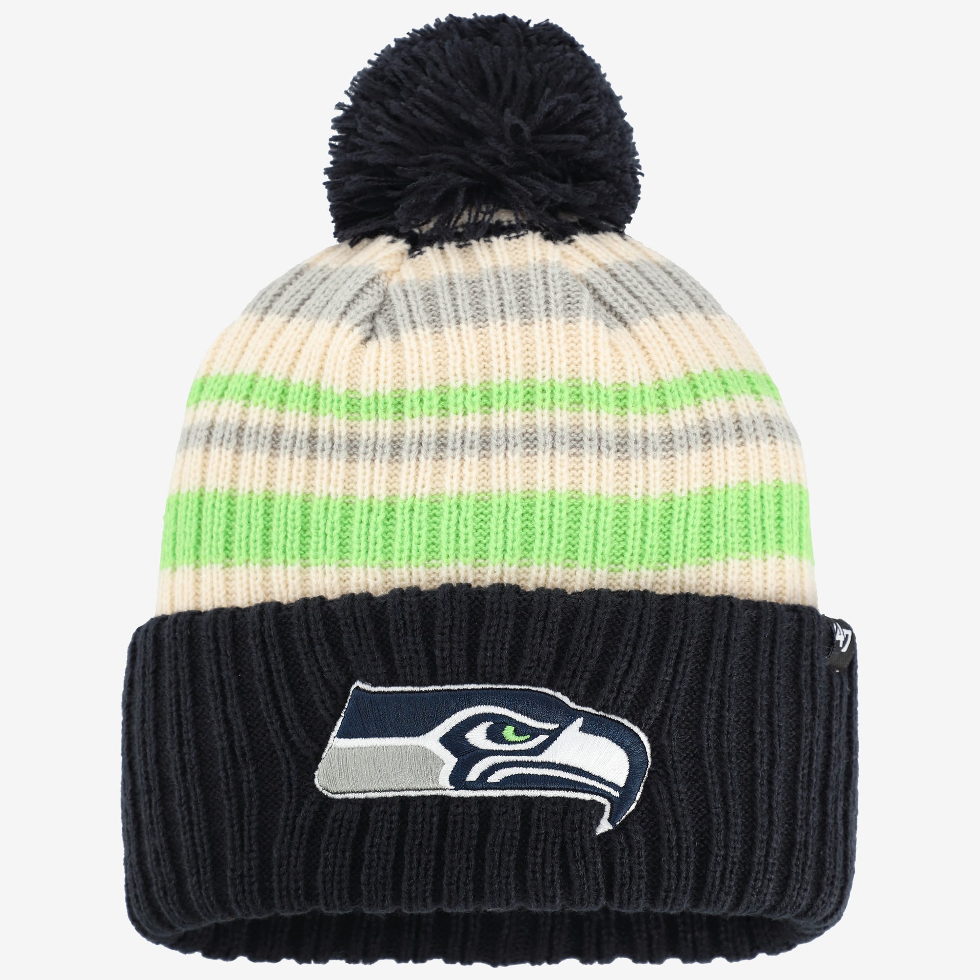 Bonnet tricoté à revers Snow Fort avec pompon, modèle 47 College Navy Seattle Seahawks, pour enfant