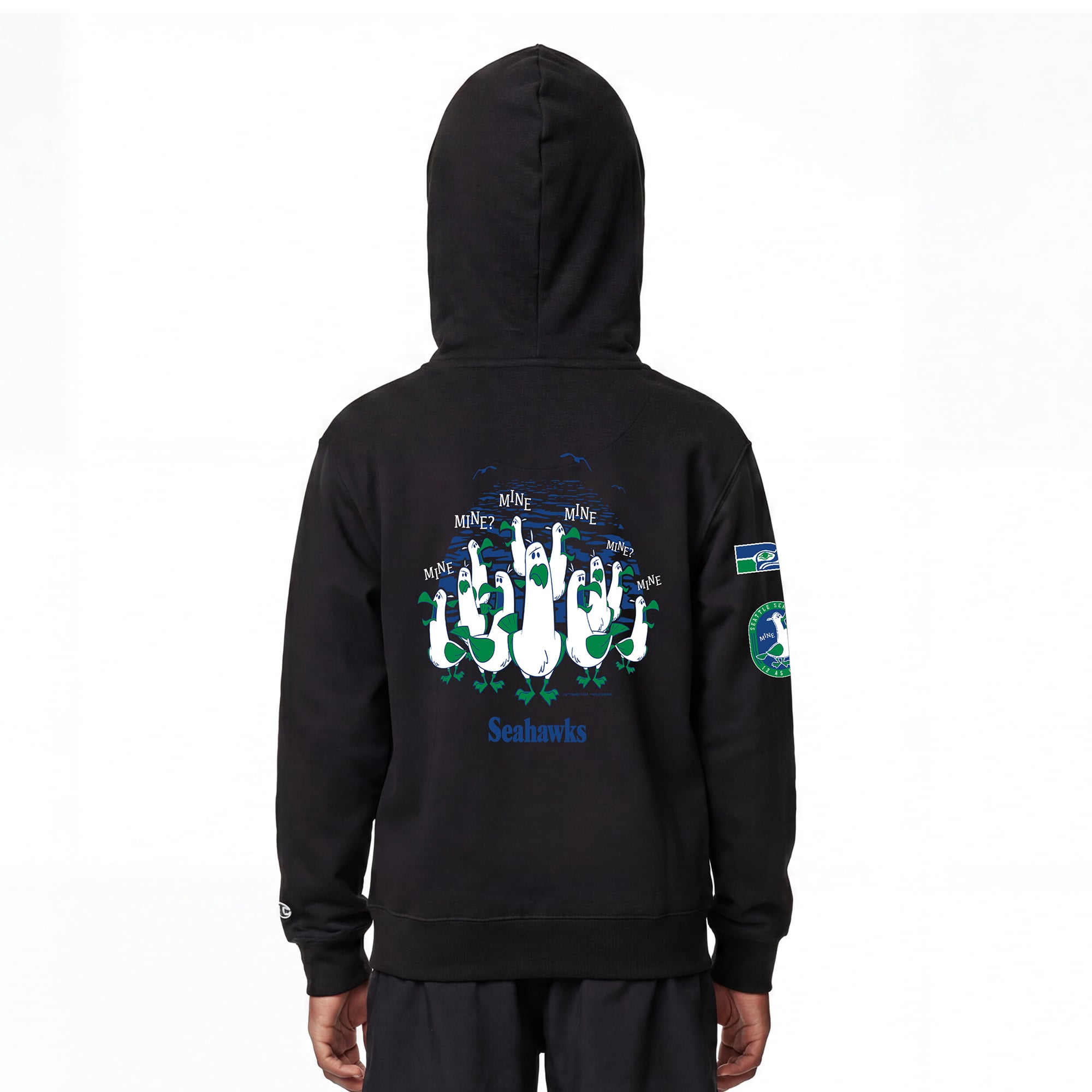 Youth Disney x Champion Black Seattle Seahawks Seagulls Full-Zip Hoodie