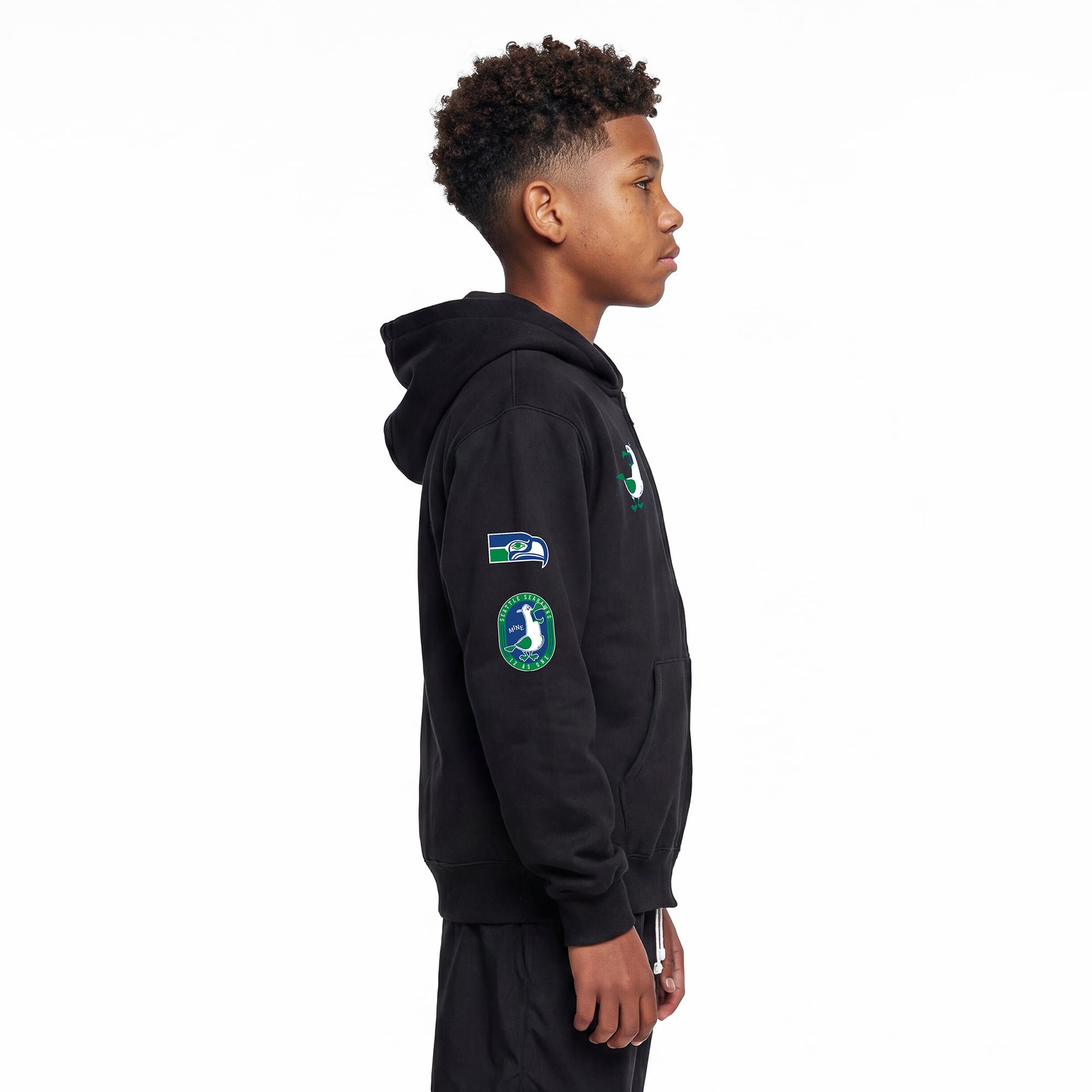Youth Disney x Champion Black Seattle Seahawks Seagulls Full-Zip Hoodie