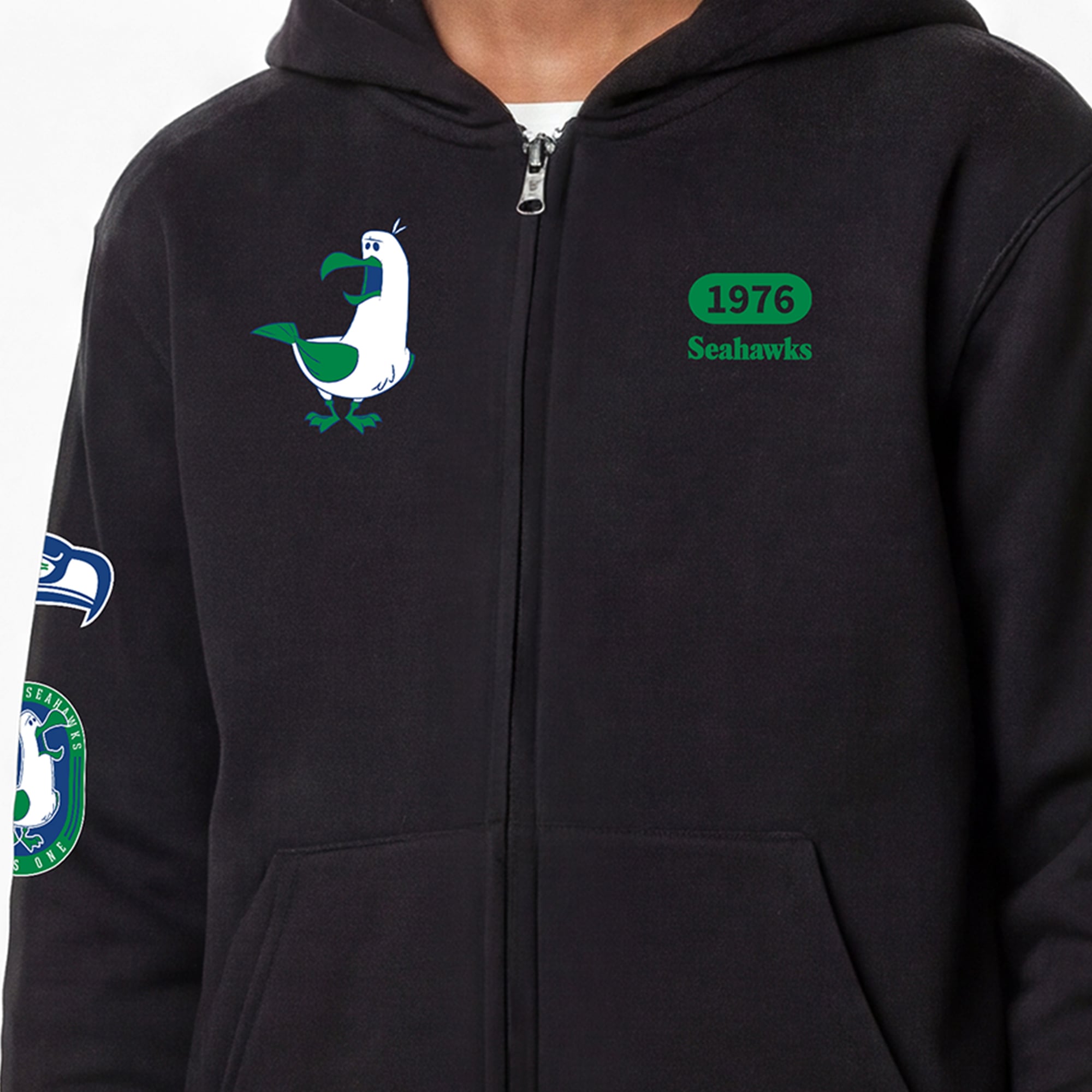 Youth Disney x Champion Black Seattle Seahawks Seagulls Full-Zip Hoodie
