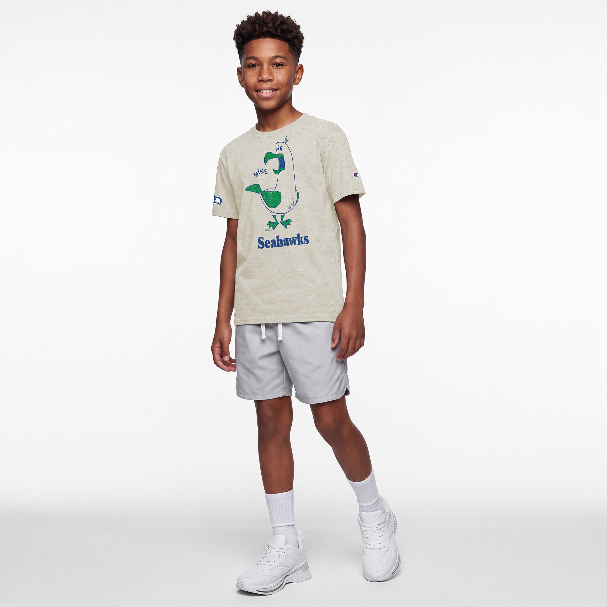 Youth Disney x Champion Oatmeal Seattle Seahawks Seagulls T-Shirt