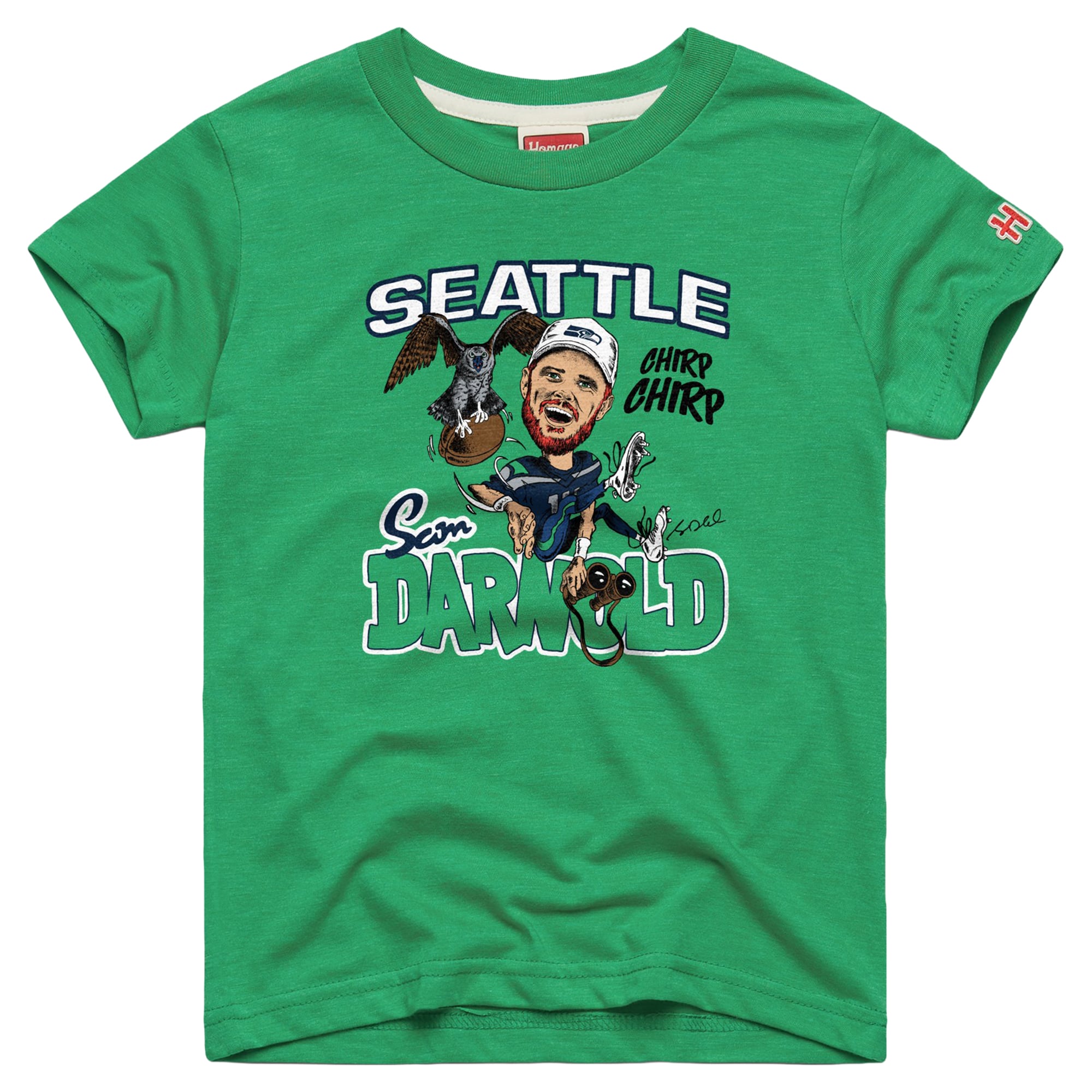 T-shirt à l'effigie de Sam Darnold, caricature des Seahawks Seattle, vert fluo, pour les jeunes