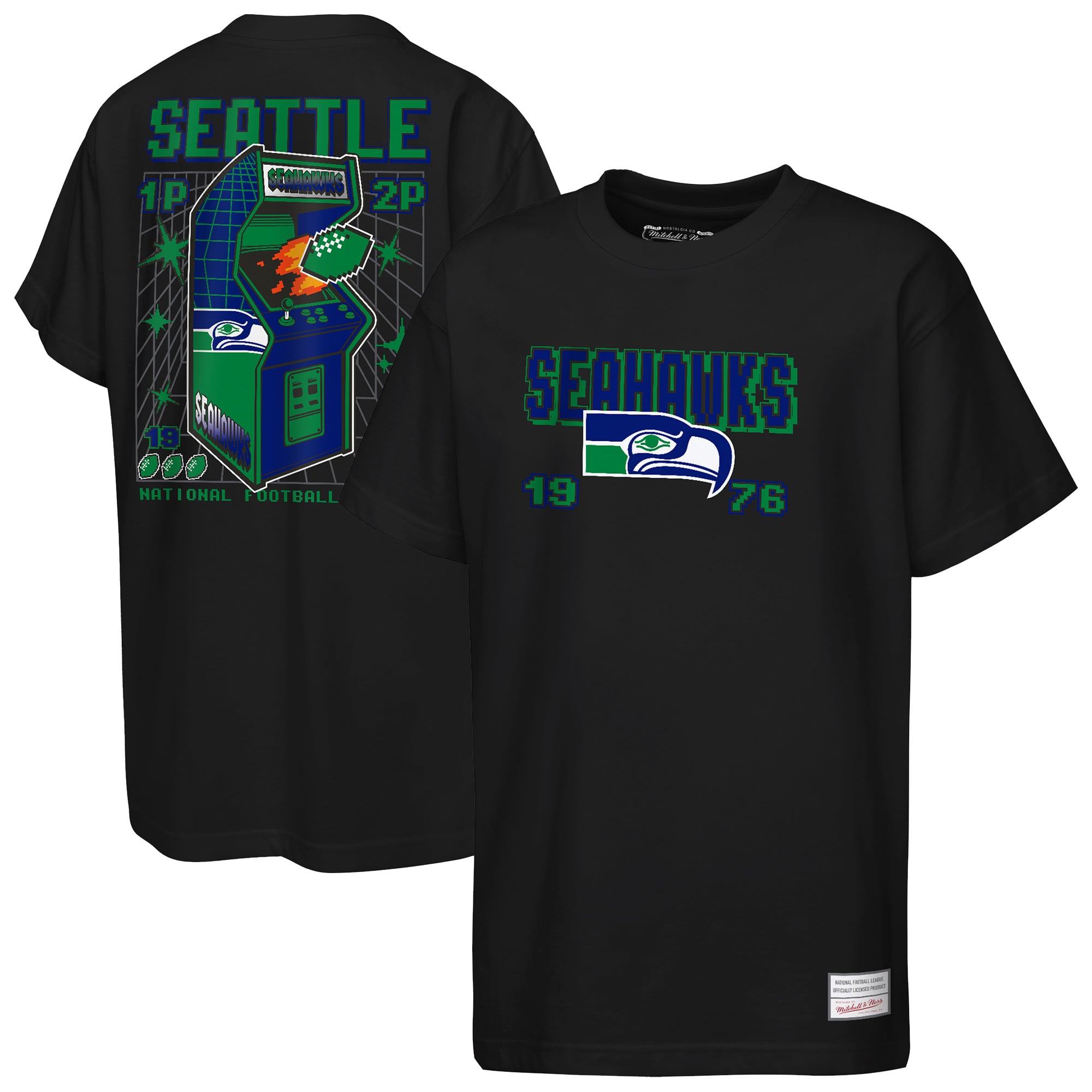 T-shirt rétro arcade noir Mitchell & Ness Seattle Seahawks pour jeunes