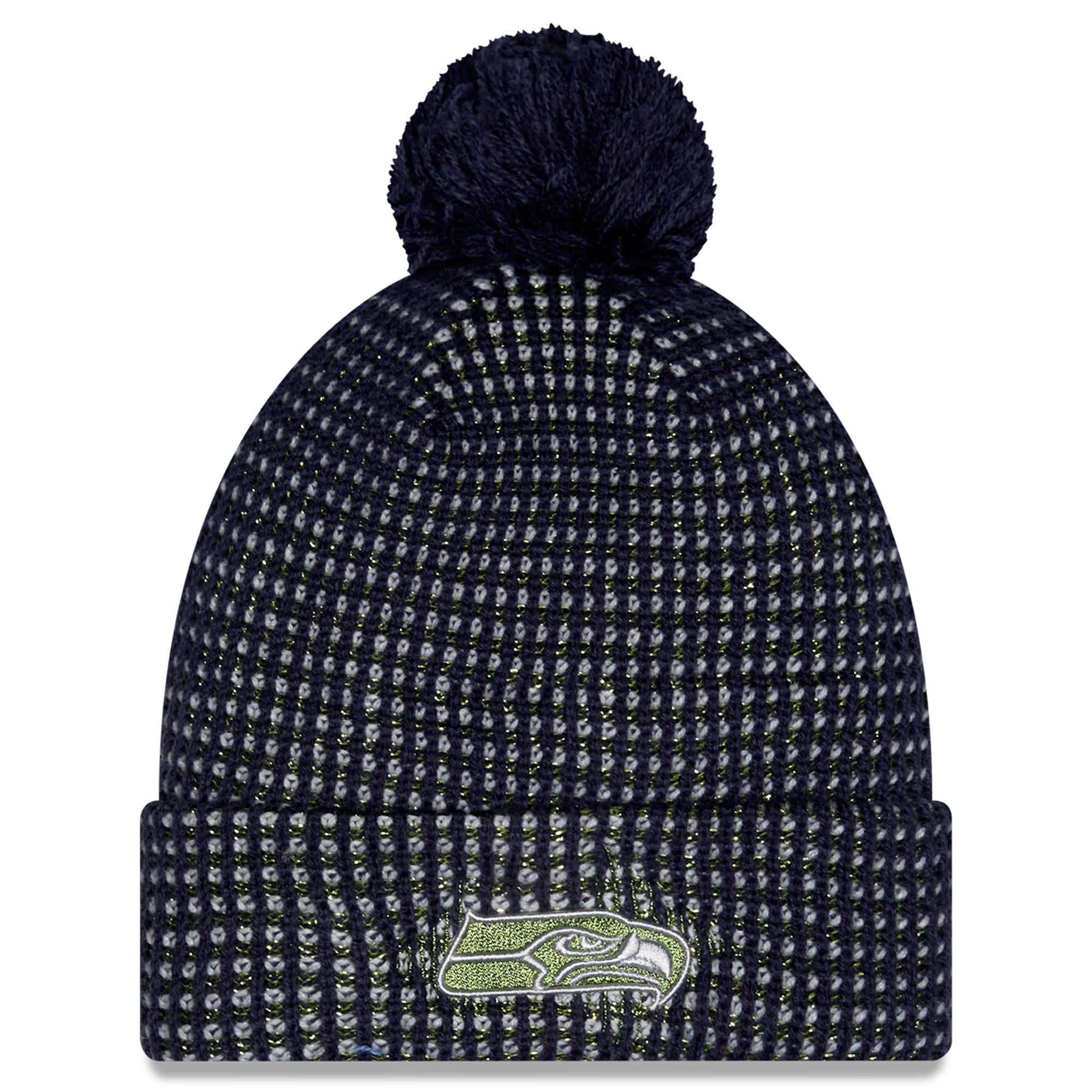 Bonnet à revers en maille avec pompon, collection New Era College Navy Seattle Seahawks 2026 Rivalries, pour jeunes.