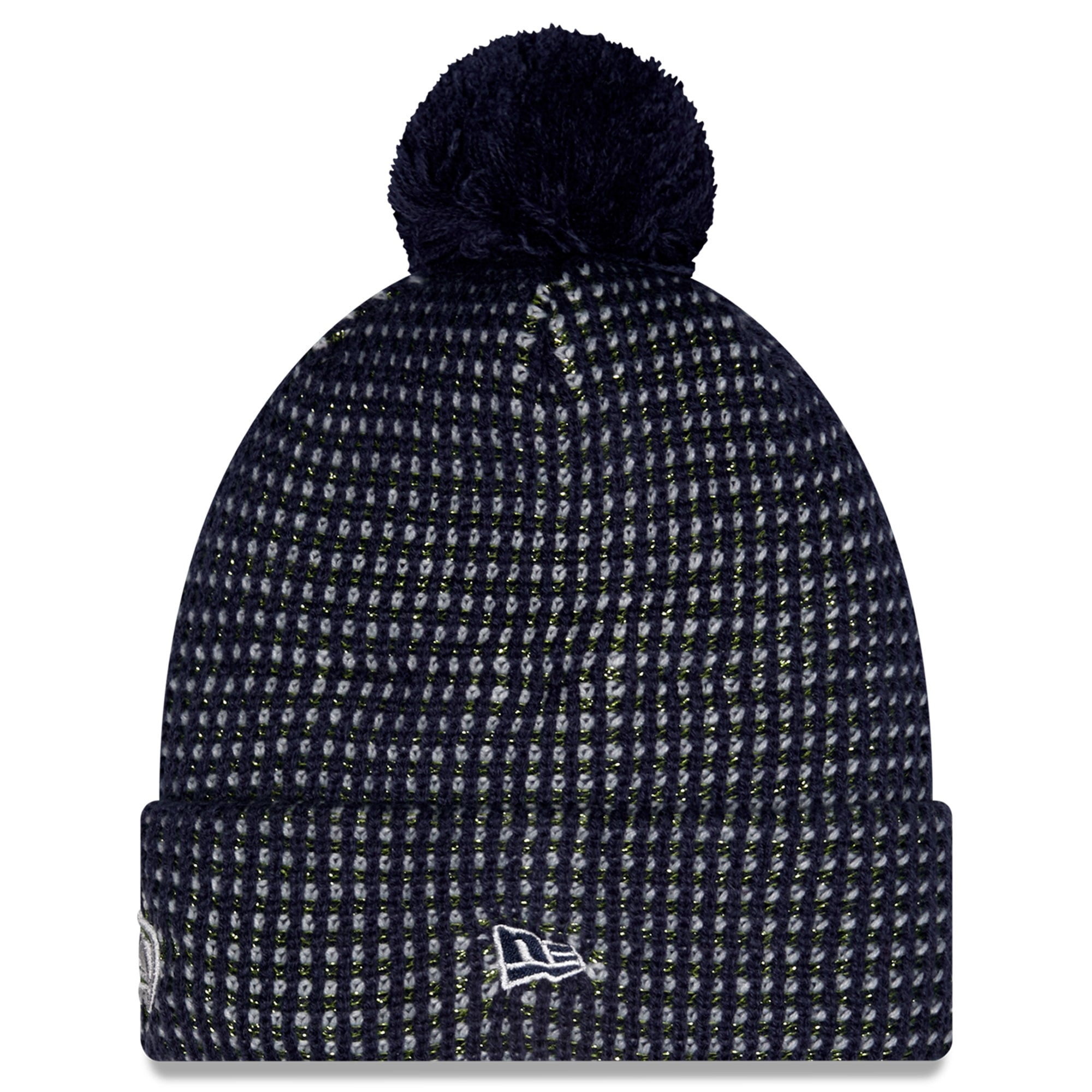 Bonnet à revers en maille avec pompon, collection New Era College Navy Seattle Seahawks 2026 Rivalries, pour jeunes.