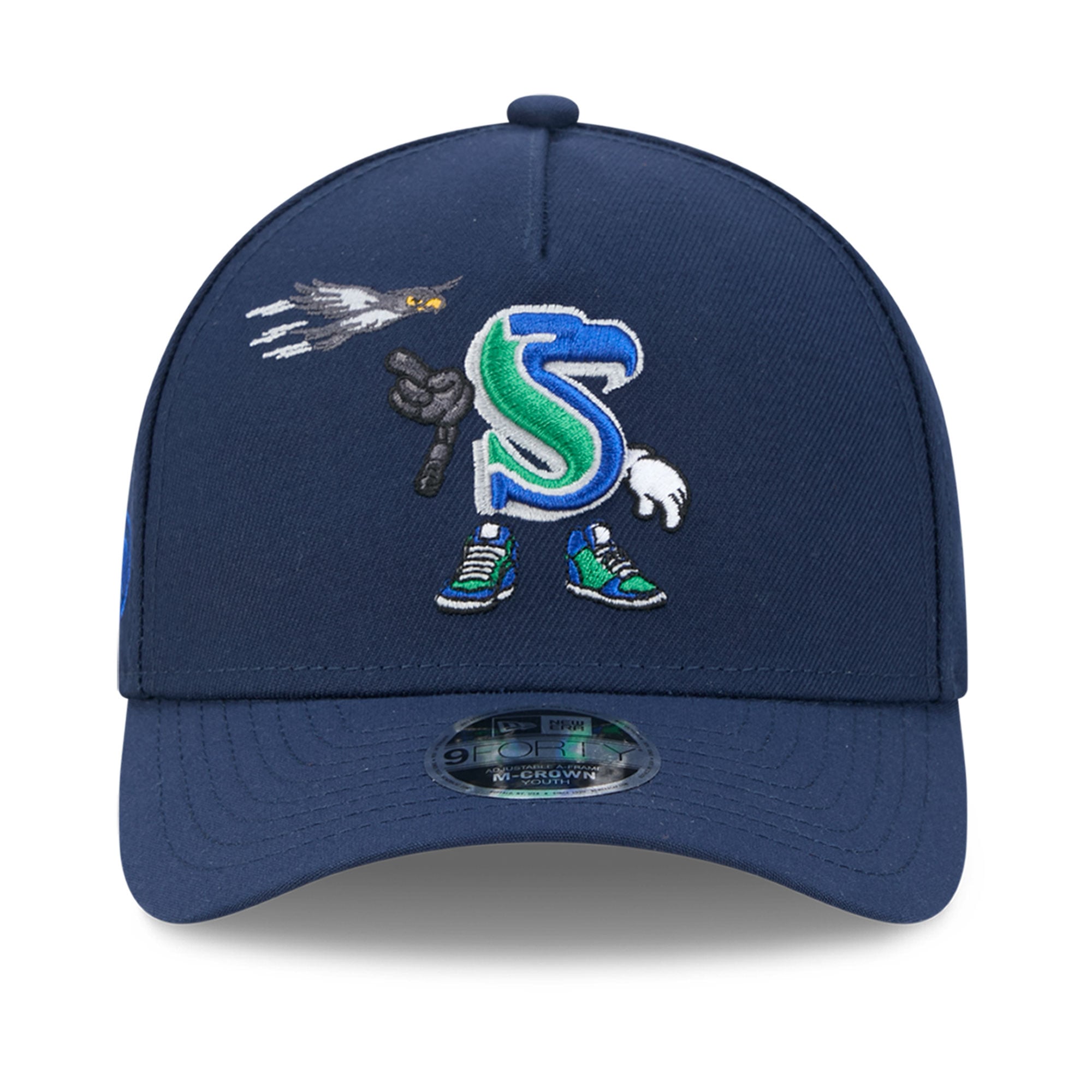 Casquette ajustable New Era College Navy Seattle Seahawks Cartoon 9FORTY pour jeunes