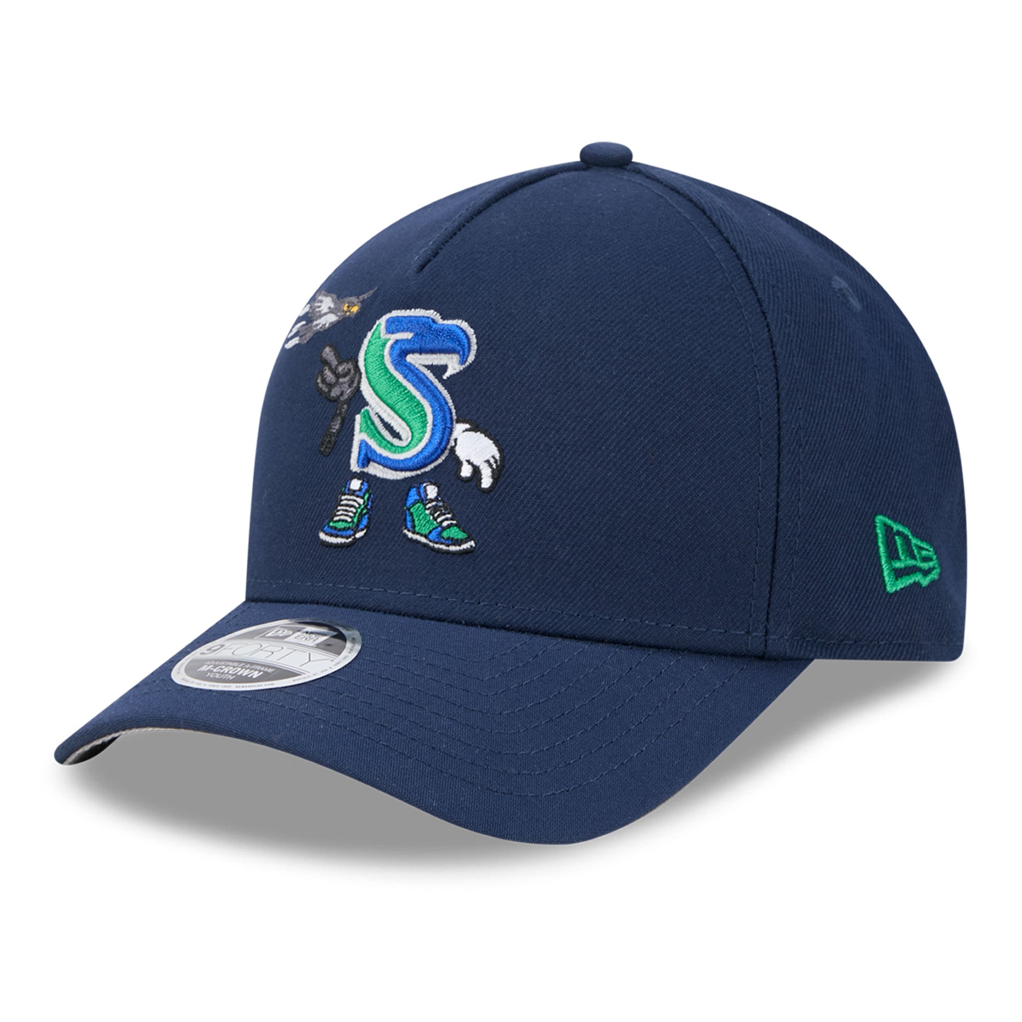 Casquette ajustable New Era College Navy Seattle Seahawks Cartoon 9FORTY pour jeunes