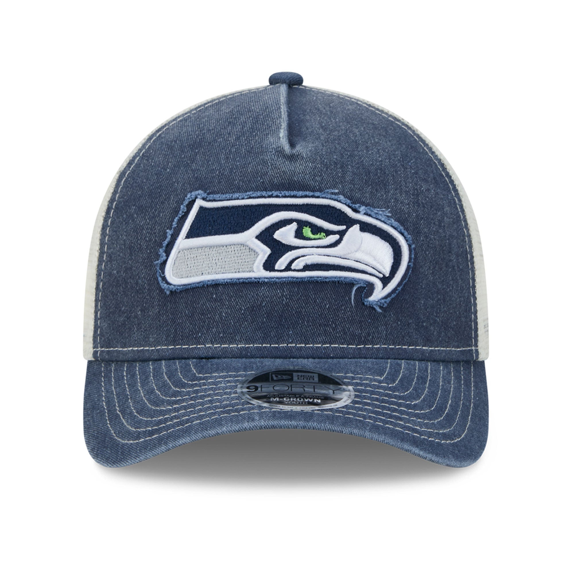 Casquette trucker ajustable New Era College Navy Seattle Seahawks 9FORTY A-Frame M-Crown pour jeunes fans