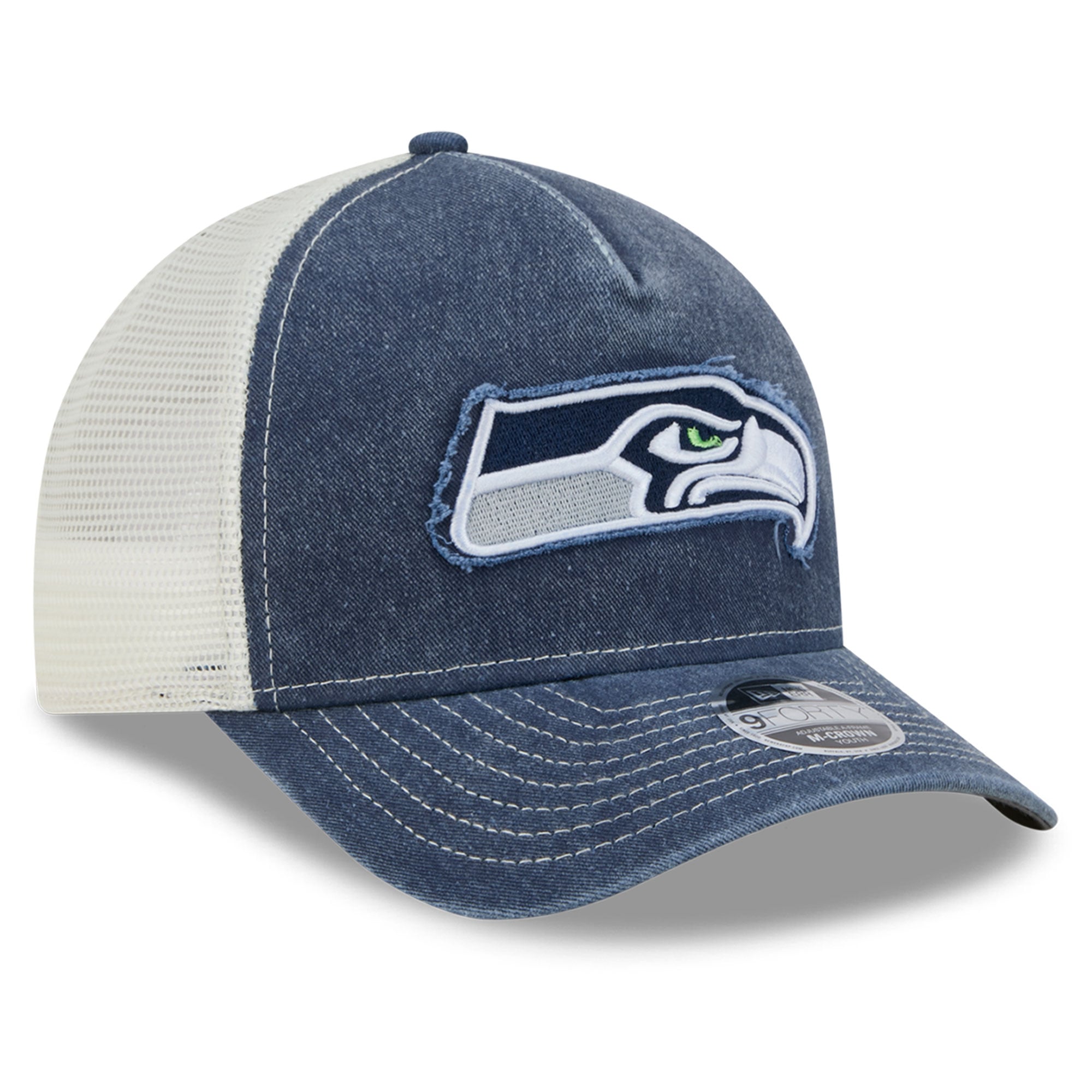 Casquette trucker ajustable New Era College Navy Seattle Seahawks 9FORTY A-Frame M-Crown pour jeunes fans