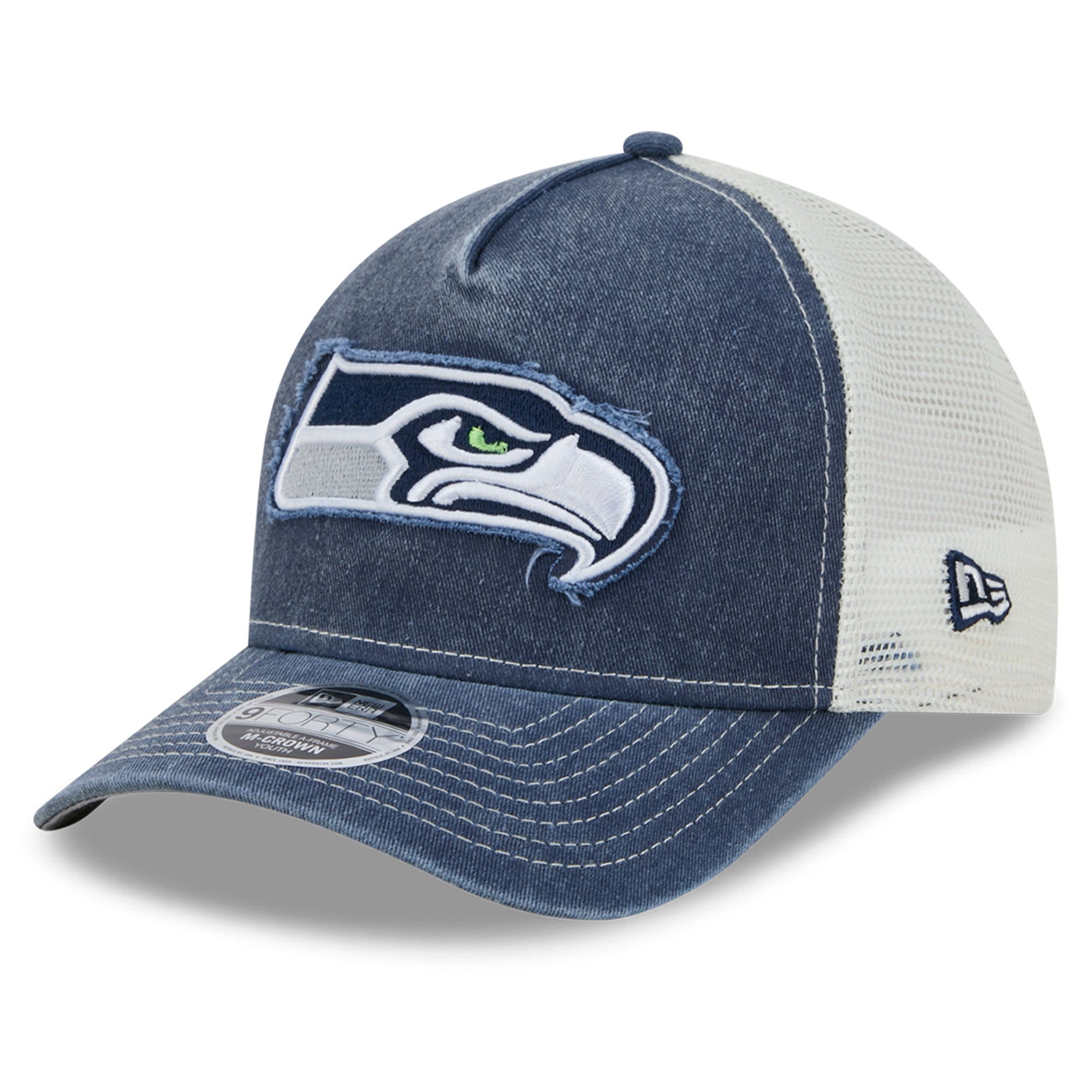 Casquette trucker ajustable New Era College Navy Seattle Seahawks 9FORTY A-Frame M-Crown pour jeunes fans