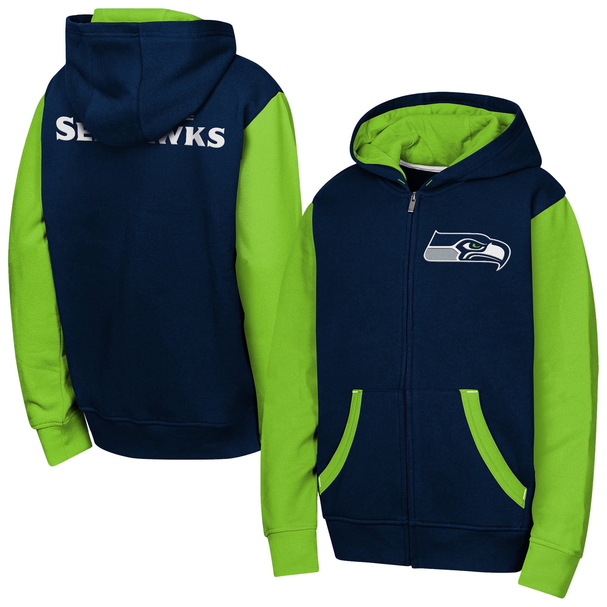 Sweat à capuche zippé Youth Outerstuff College Navy Seattle Seahawks Stadium Colorblock