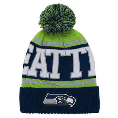 Seattle Seahawks Outerstuff Youth True Edge Cuffed Knit Hat with Pom - College Navy