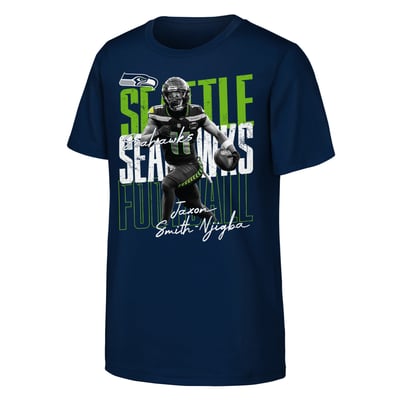 Jaxon Smith-Njigba Seattle Seahawks Outerstuff Youth Legendary Player Card T-Shirt - College Navy