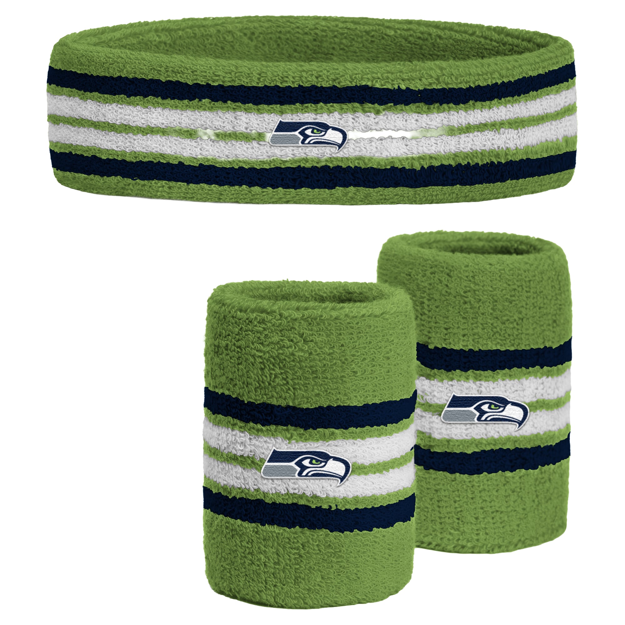 Youth PRO Compression  Green Seattle Seahawks Team Stripe Three-Pack Headband and Wristbands Set