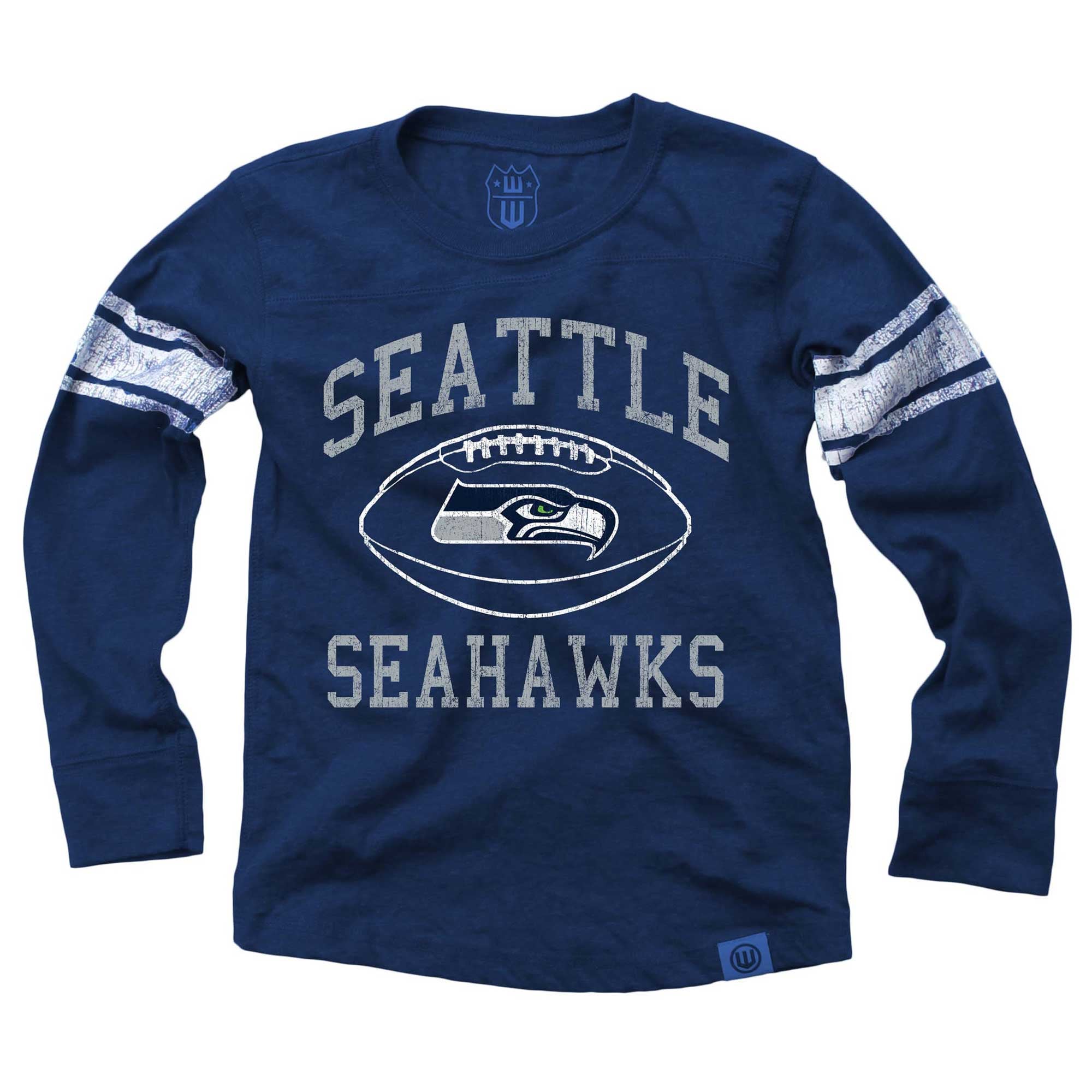 T-shirt de football à manches longues bleu marine pour jeunes Wes & Willy College des Seattle Seahawks