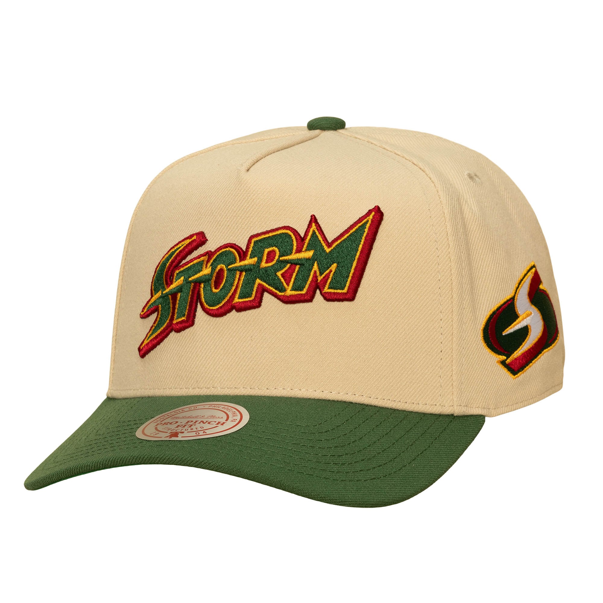 Unisex Mitchell & Ness Khaki/Green Seattle Storm Pro Pinch Snapback Hat
