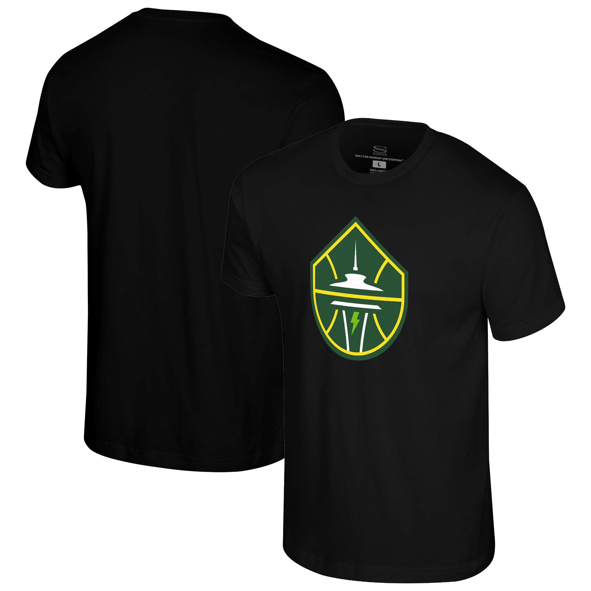 T-shirt unisexe Stadium Essentials noir Seattle Storm Origins avec logo couleur