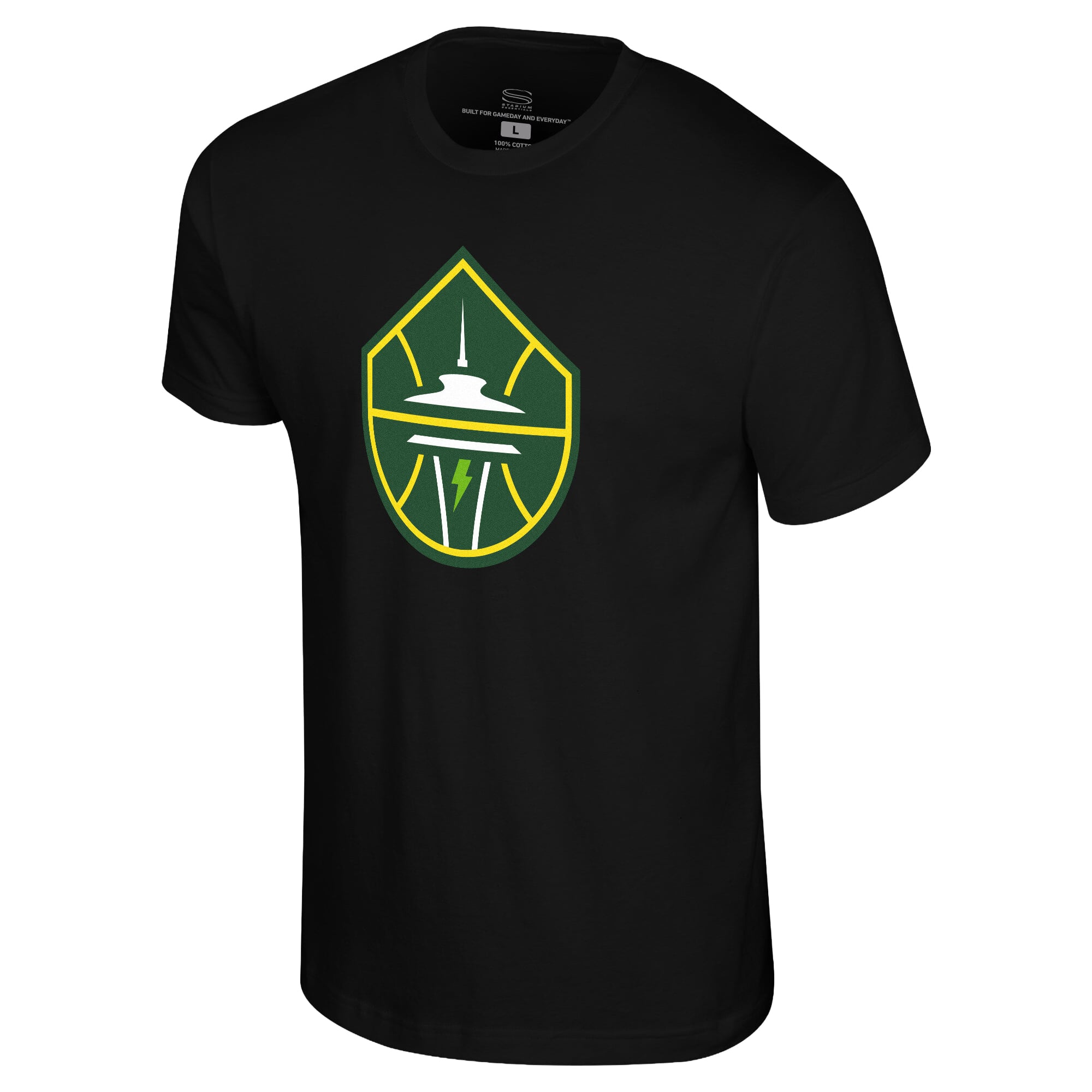 T-shirt unisexe Stadium Essentials noir Seattle Storm Origins avec logo couleur