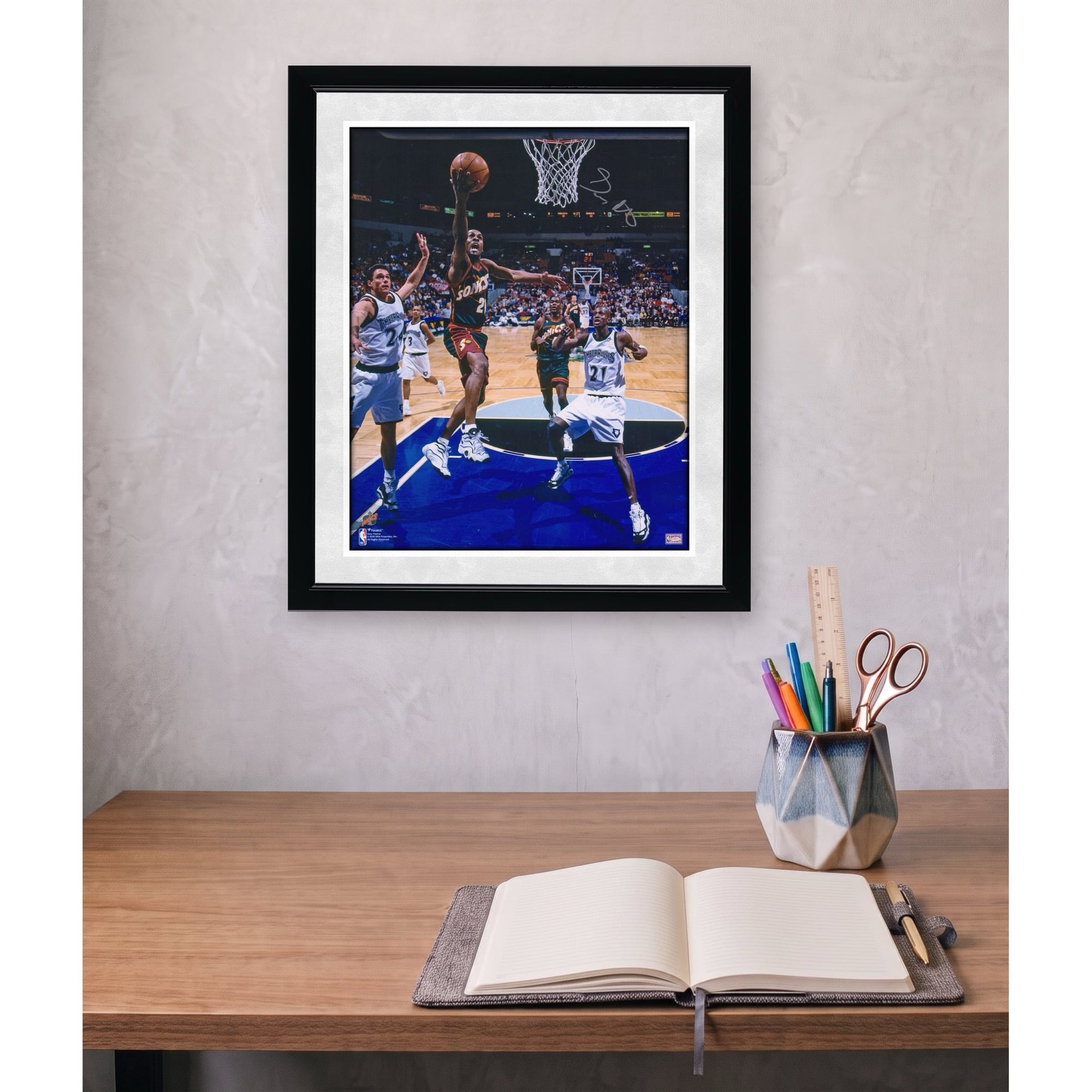 Gary Payton Seattle Supersonics Autographed 16" x 20" Layup vs Minnesota Photograph