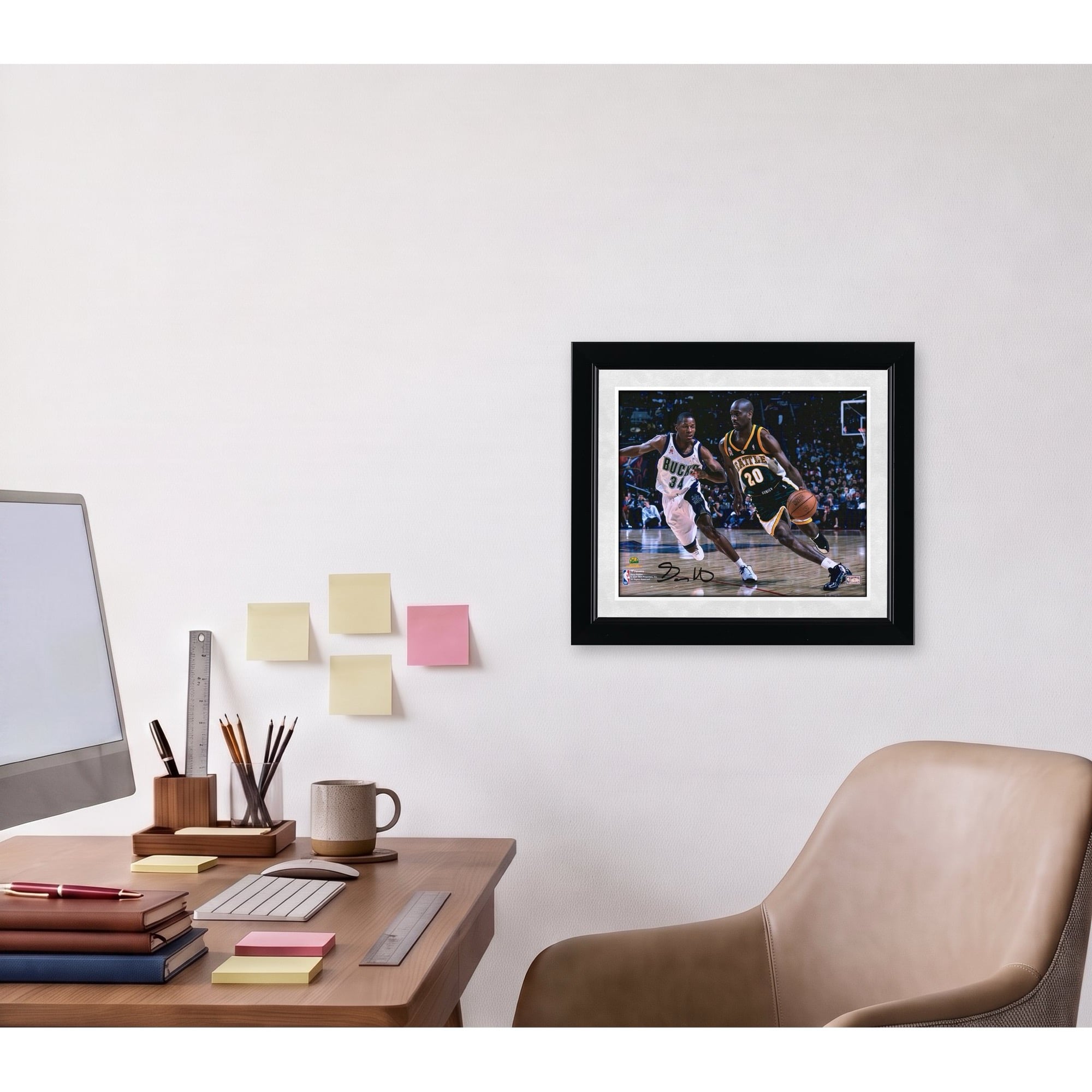 Gary Payton Seattle Supersonics Autographed 8" x 10" Dribbling in Green Photograph