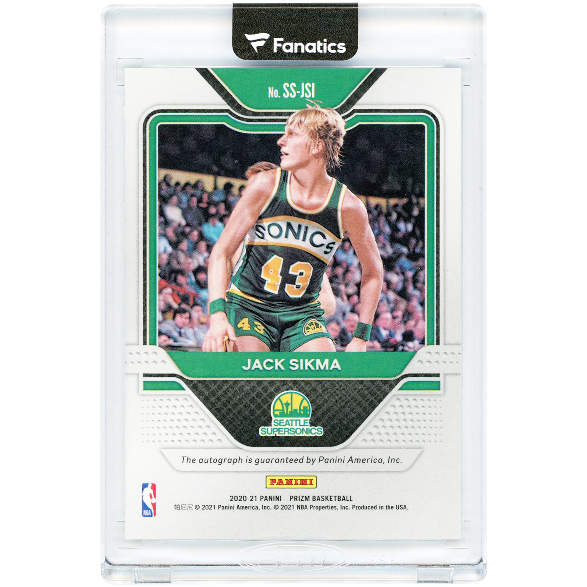 Carte Panini Prizm Sensational Signatures 2020-21 autographiée par Jack Sikma (Seattle SuperSonics) #SS-JSI