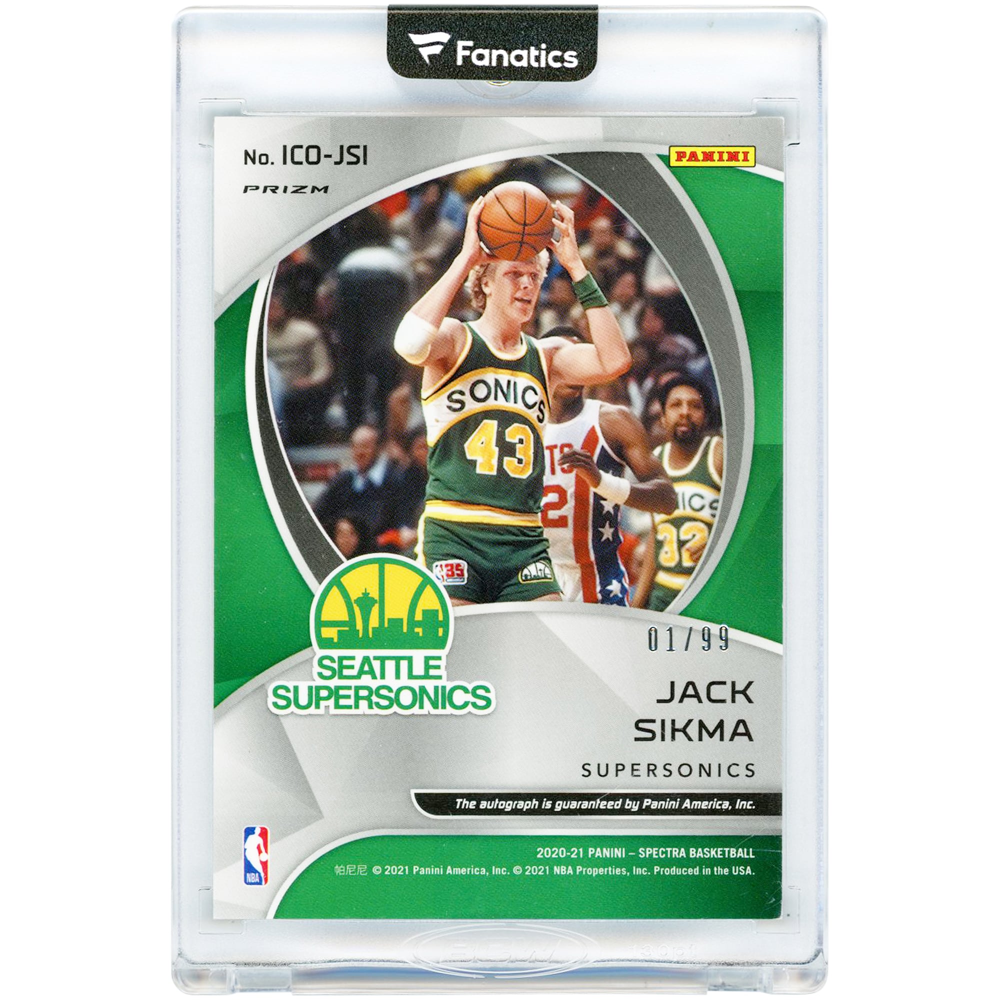 Carte autographiée de Jack Sikma (Seattle SuperSonics) 2020-21 Panini Spectra Icons #ICO-JSI #1/99