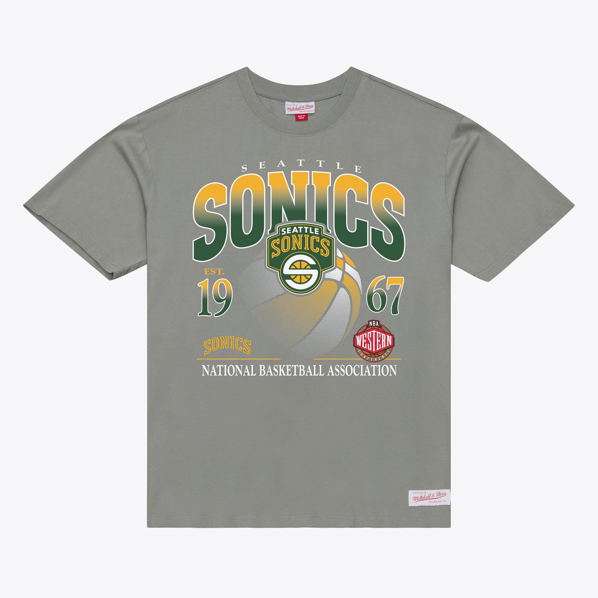 T-shirt graphique Mitchell & Ness gris Seattle SuperSonics pour homme