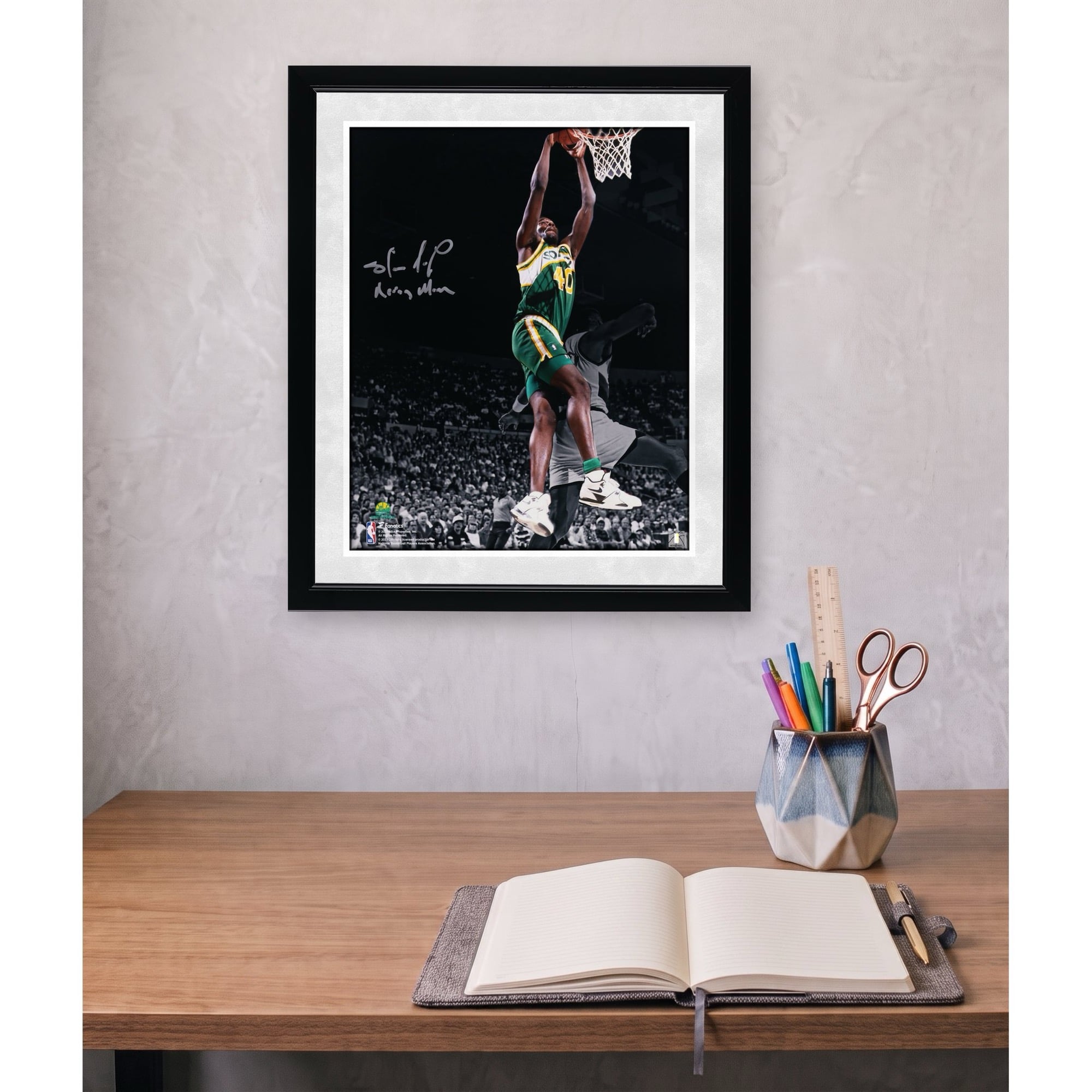 Shawn Kemp Seattle SuperSonics Autographed 16" x 20" Dunk vs. Portland Trailblazers Spotlight Photograph with "Reign Man" Inscription