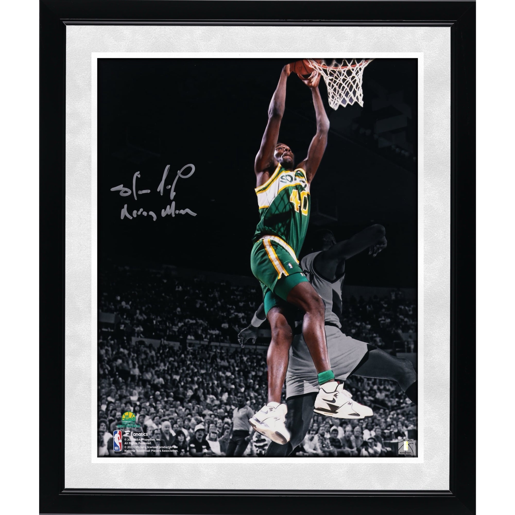 Shawn Kemp Seattle SuperSonics Autographed 16" x 20" Dunk vs. Portland Trailblazers Spotlight Photograph with "Reign Man" Inscription
