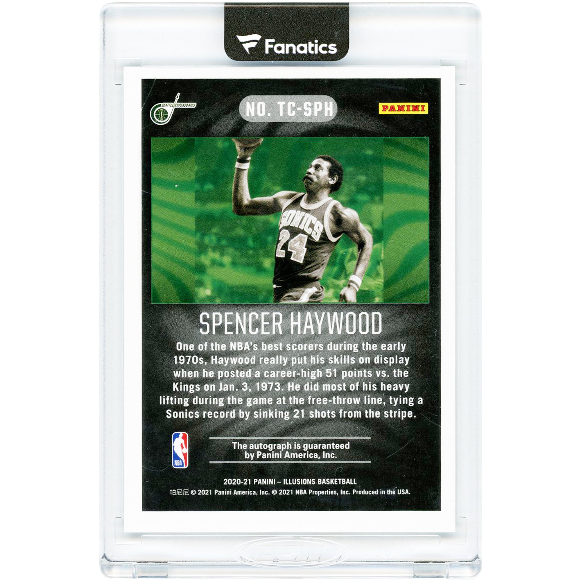 Carte autographiée de Spencer Haywood (Seattle SuperSonics) - Collection Panini Illusions Trophy 2020-21 #TC-SPH