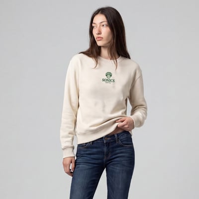  Seattle SuperSonics Mitchell & Ness Women's Core Essentials Micro Logo Fleece Sweatshirt - Cream