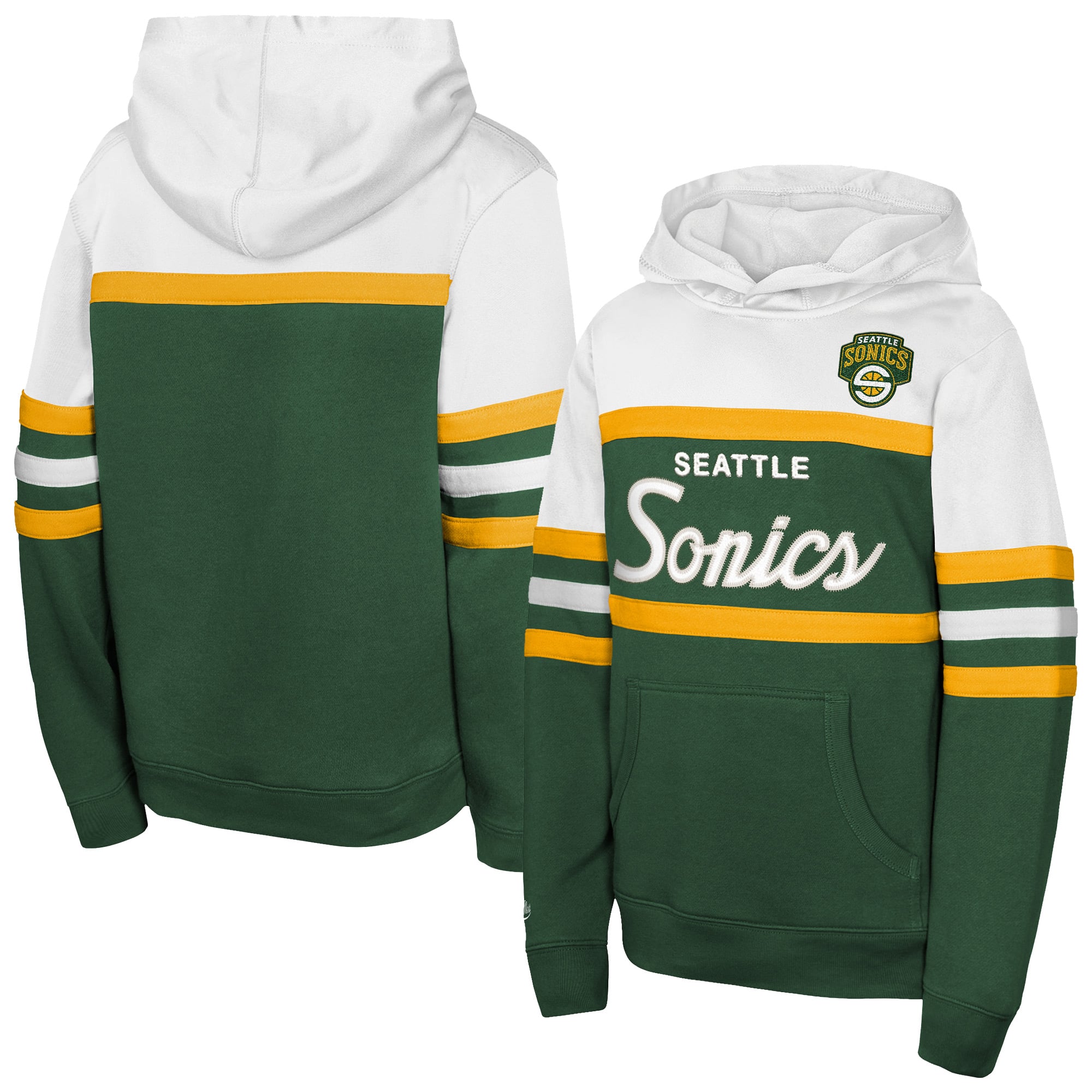 Youth Mitchell & Ness Green/White Seattle SuperSonics Vintage Head Coach Hoodie