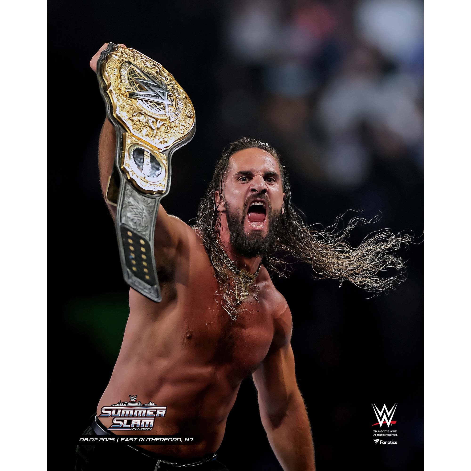 Seth Rollins WWE Unsigned 2025 SummerSlam Raising Title Photograph