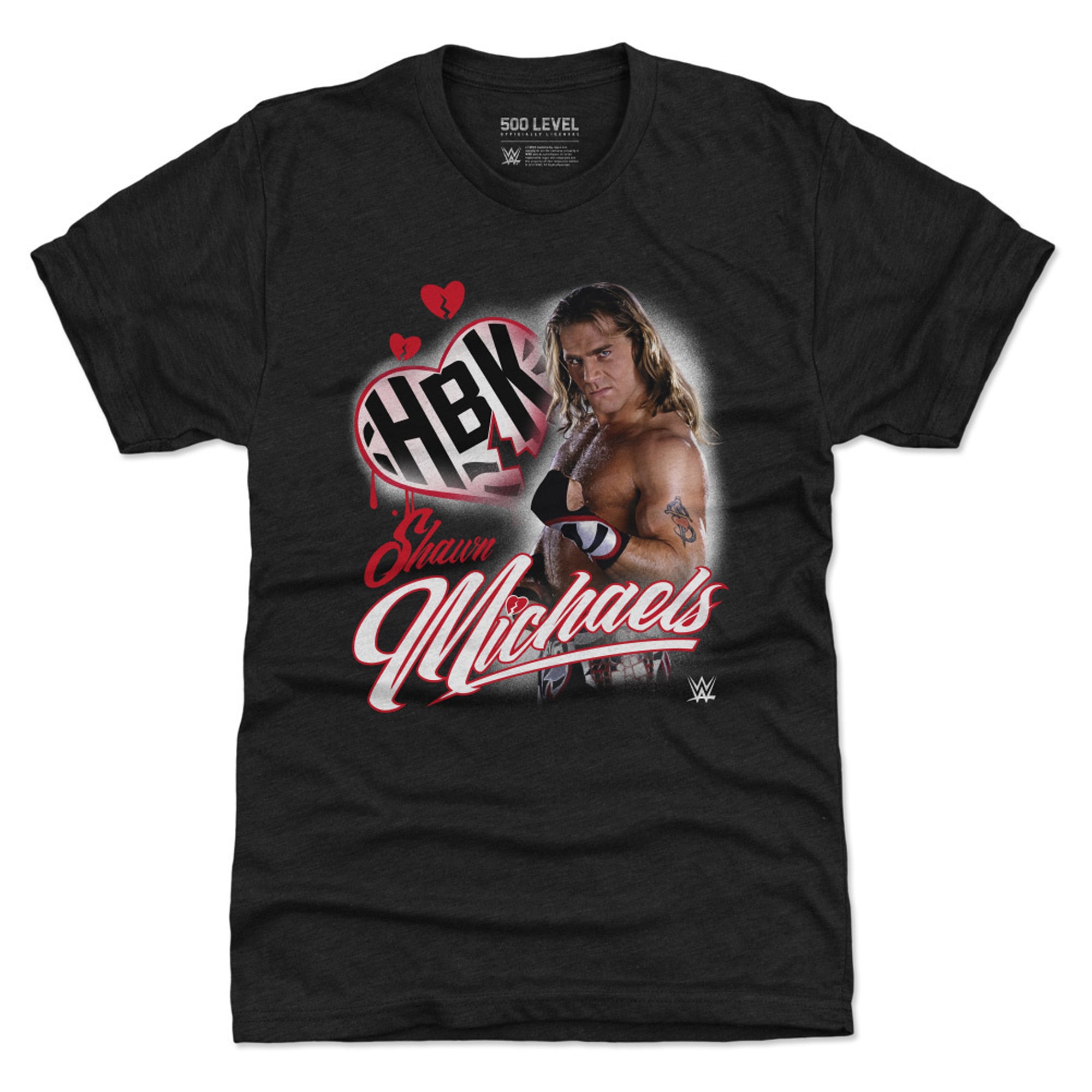 Men's 500 Level Black Shawn Michaels HBK Heart Premium Tri-Blend T-Shirt