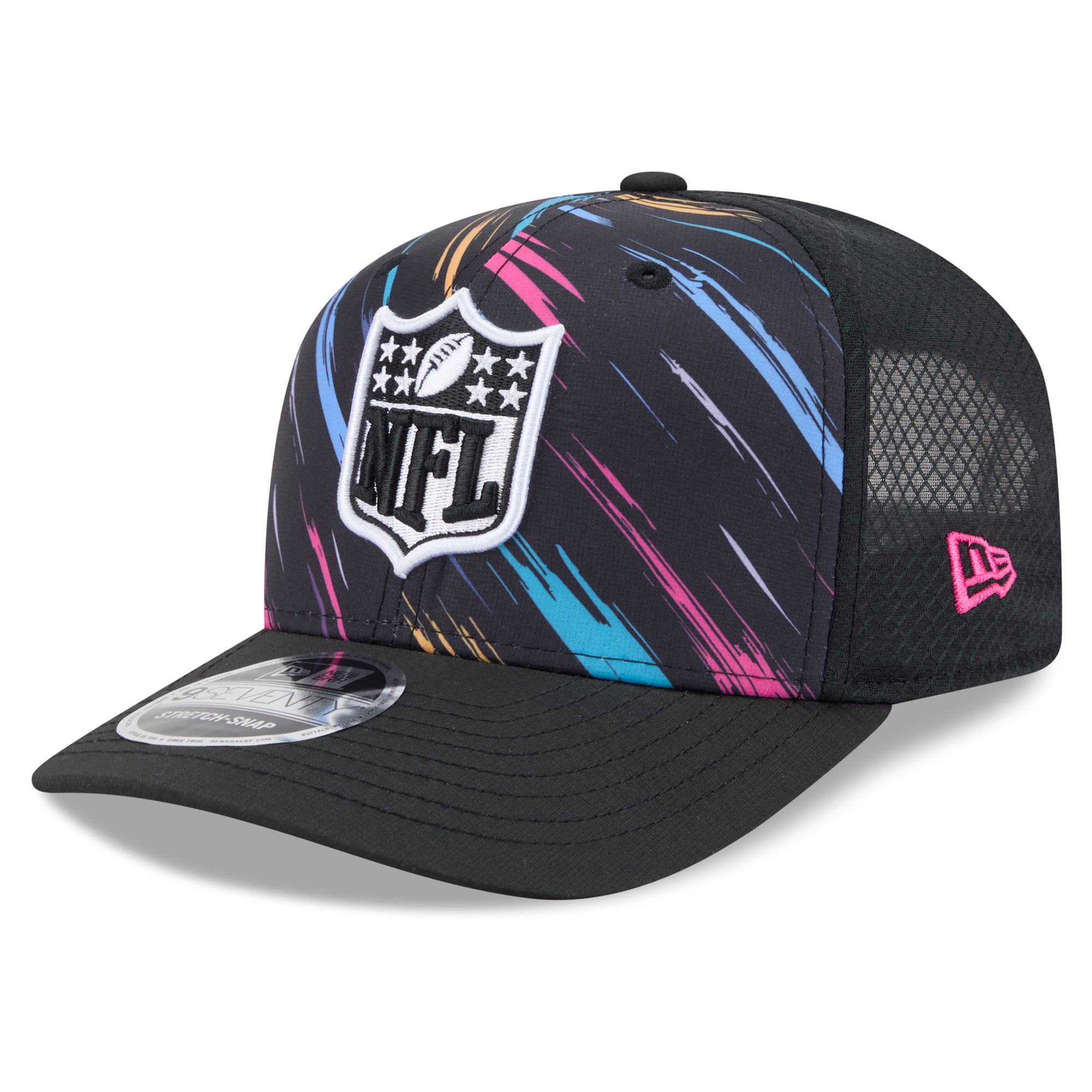 Casquette trucker ajustable New Era noire pour homme, modèle 9SEVENTY, édition spéciale NFL Crucial Catch 2026.
