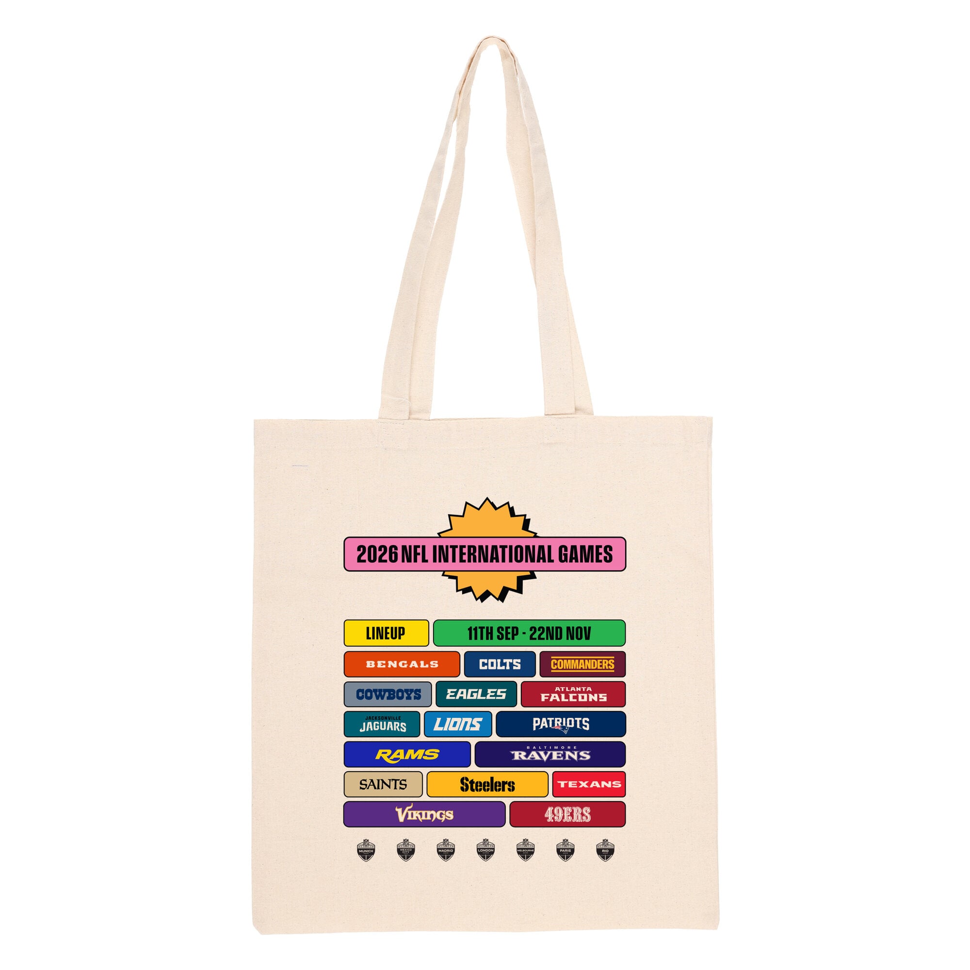 NFL International City Games 2026 Poster Graphic Tote Bag - Unisex