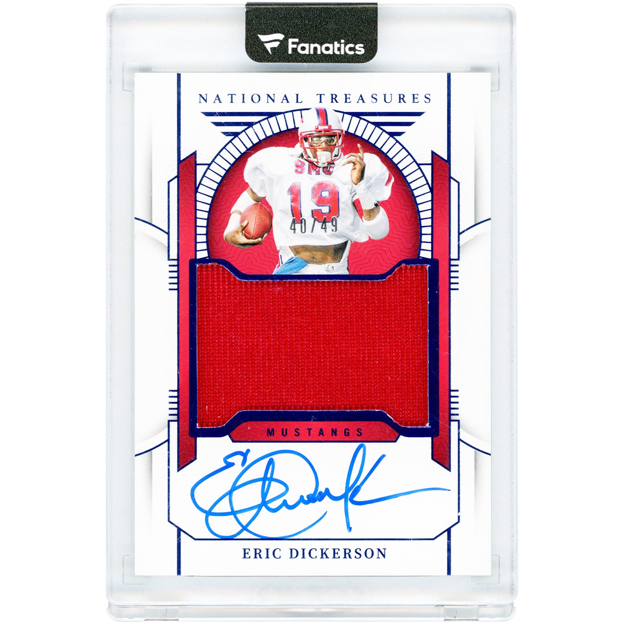 Carte autographiée d'Eric Dickerson (SMU Mustangs) 2024 Panini National Treasures Collegiate n° 86 n° 40/49