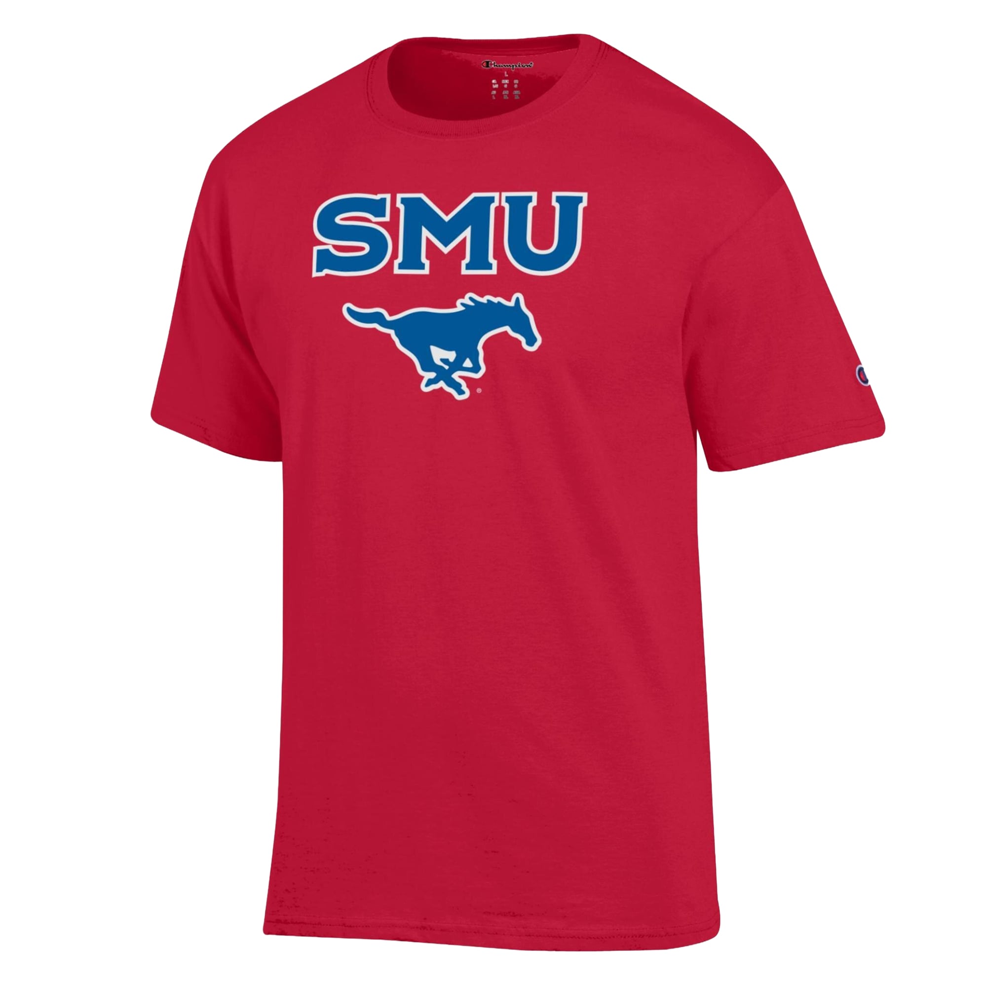 T-shirt Champion rouge pour homme avec logo en forme d'arche des Mustangs de SMU