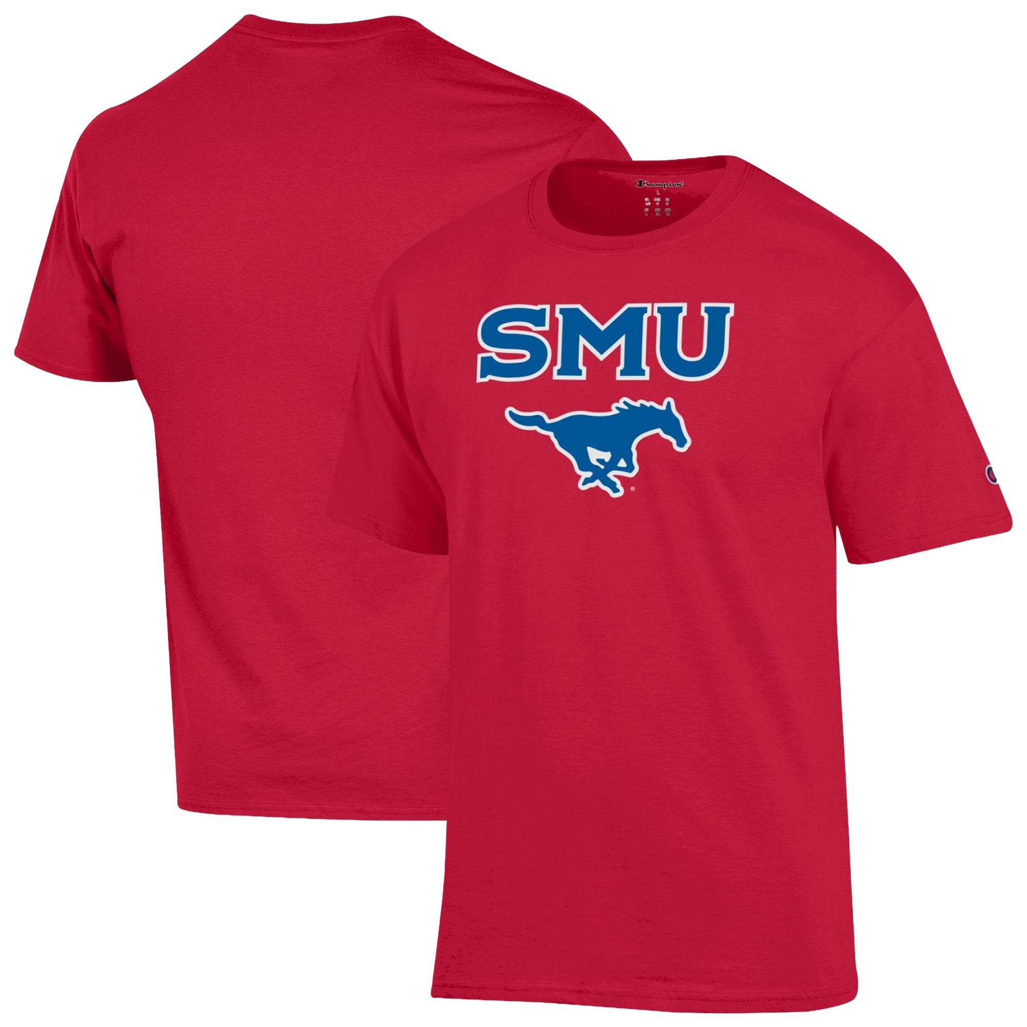 T-shirt Champion rouge pour homme avec logo en forme d'arche des Mustangs de SMU